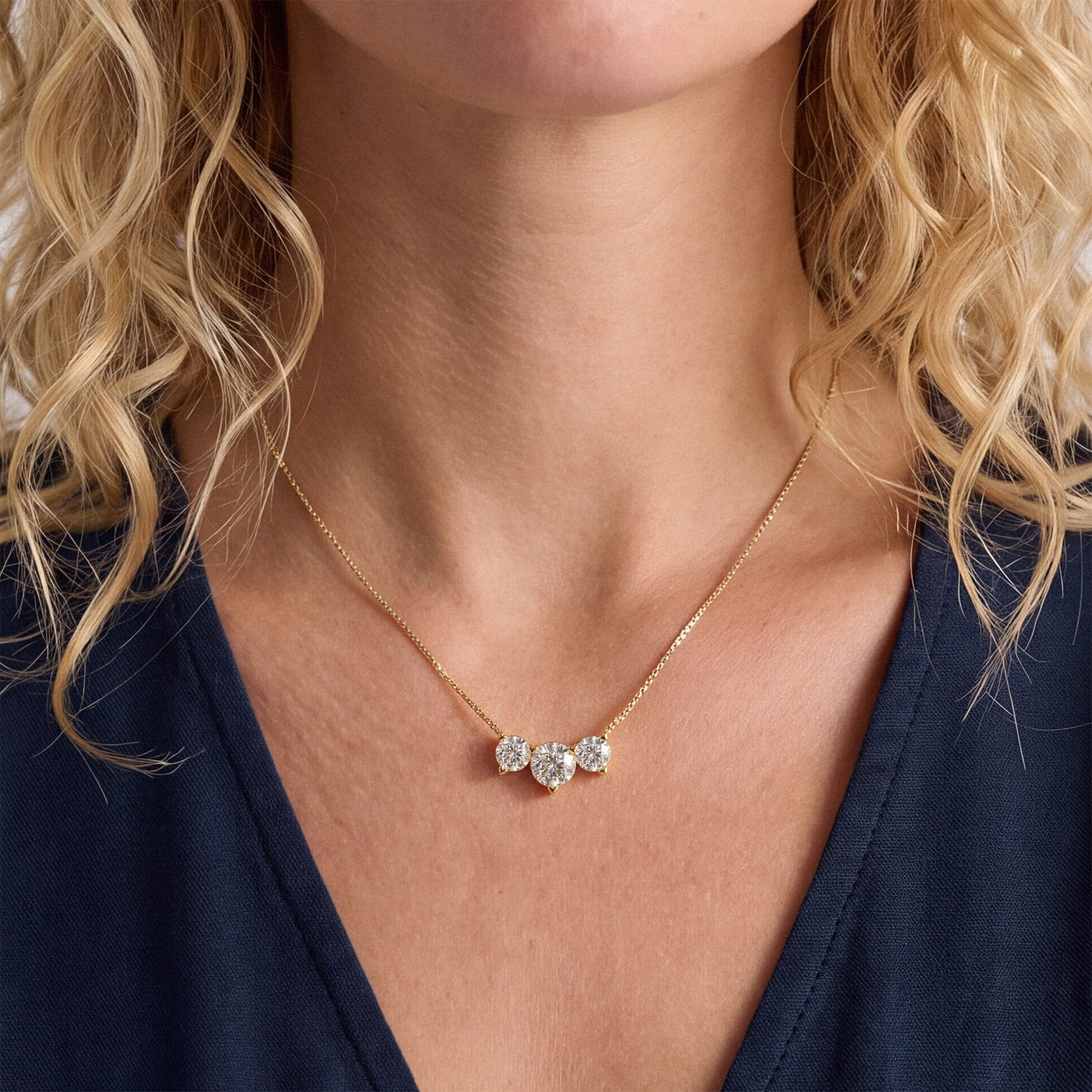 Three Stone Heart Prong Round Lab Diamond Necklace (2.00 ct. tw.)
