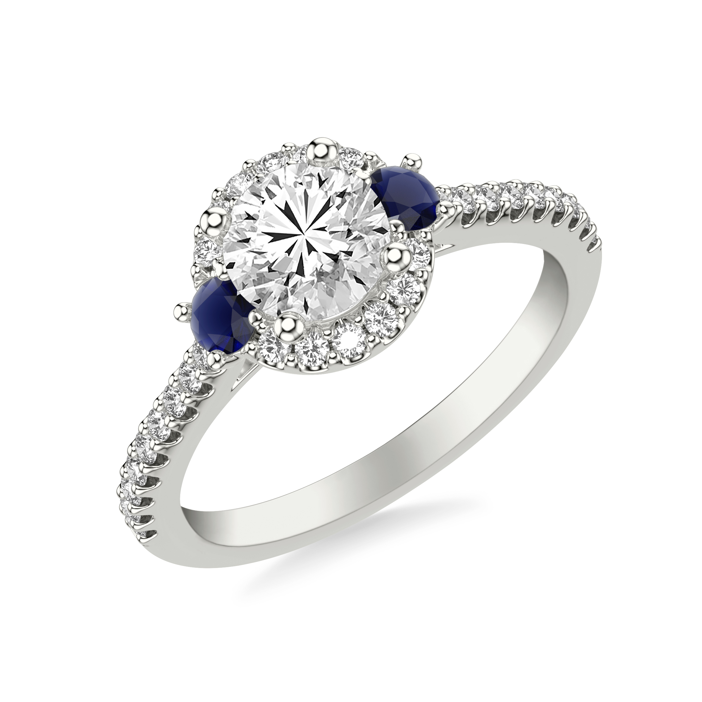 Camelia Halo And Sapphire Accent Engagement Ring