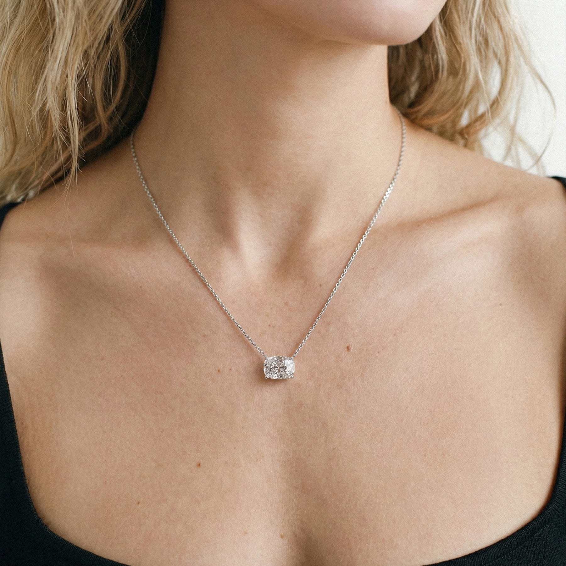 Floating Elongated Cushion Lab Diamond Solitaire Necklace