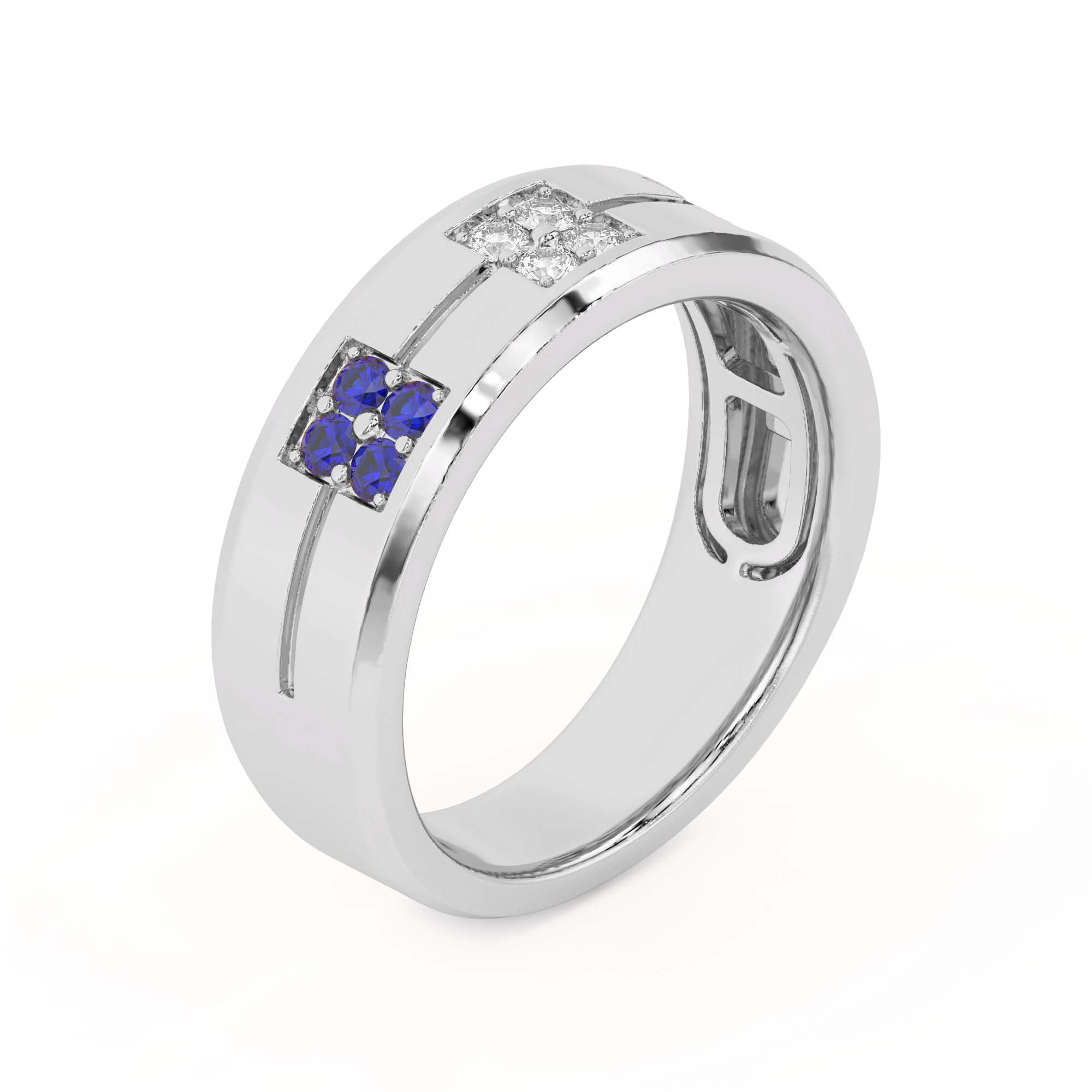 Quad Sapphire and Diamond Groove Band