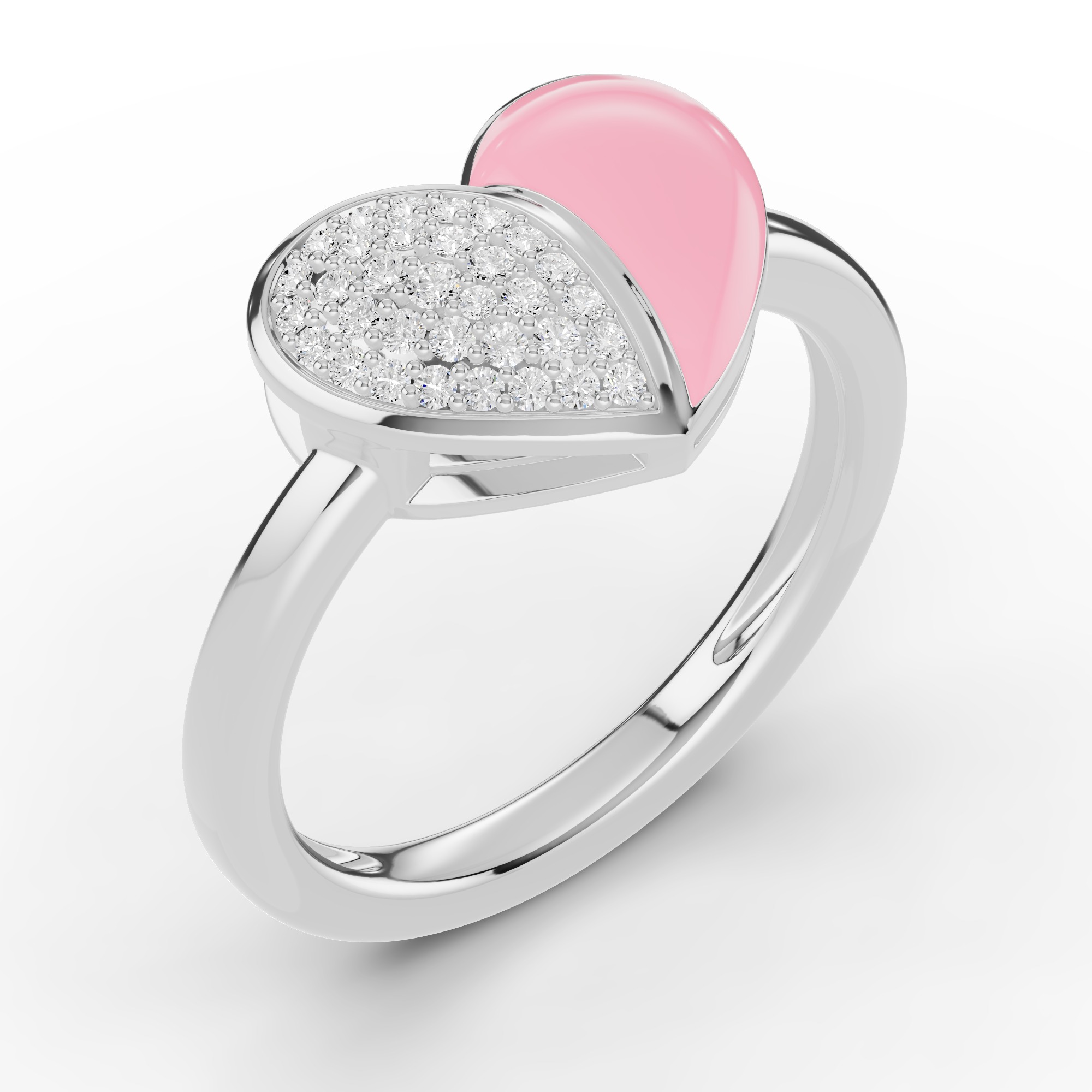 Amara Ceramic Pave Heart Silver Ring
