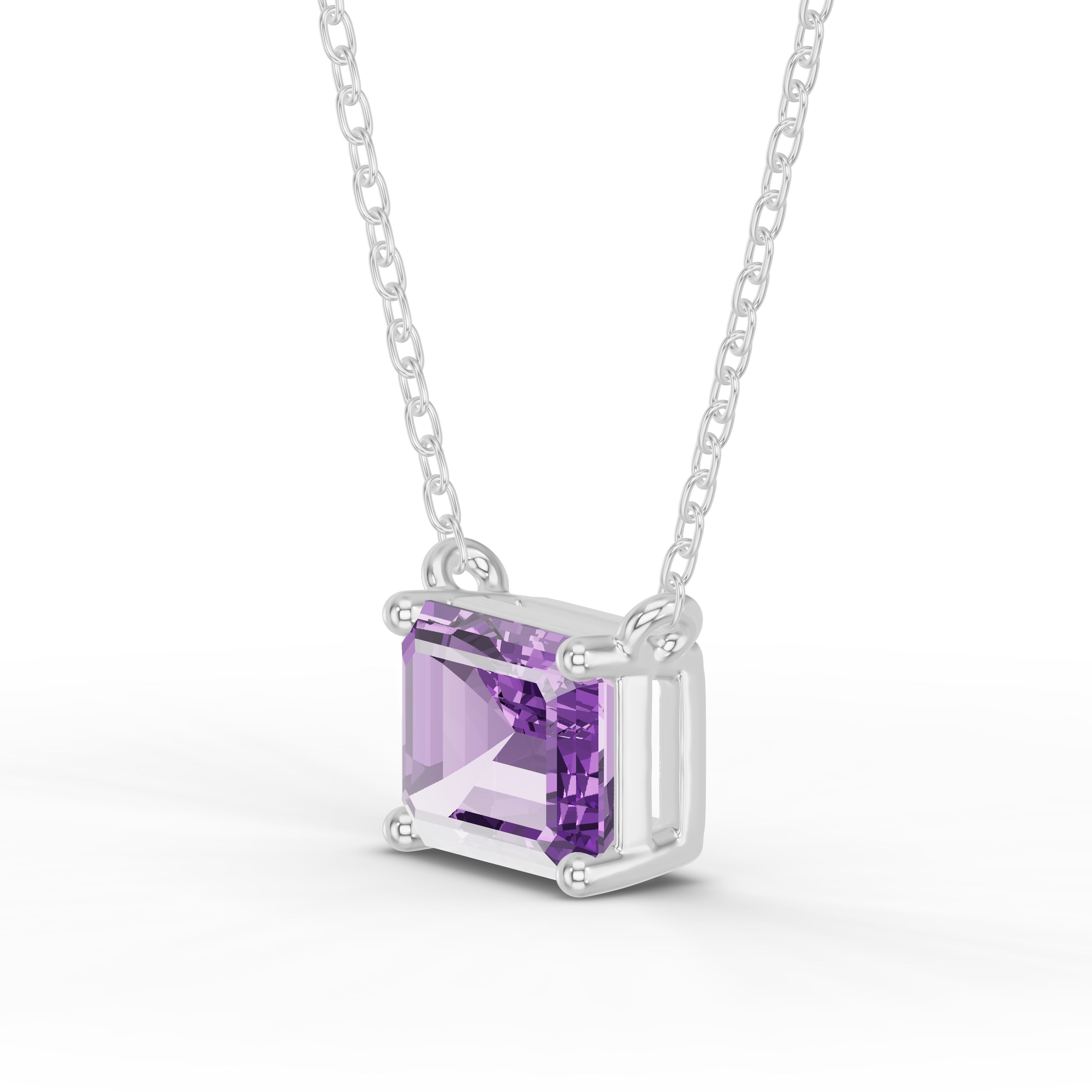 Emerald-Cut Amethyst East-West Solitaire Necklace