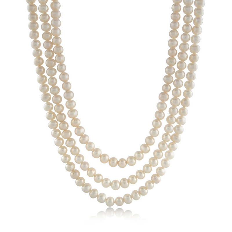 Freshwater Pearl Triple-Row Necklace (7-8mm)