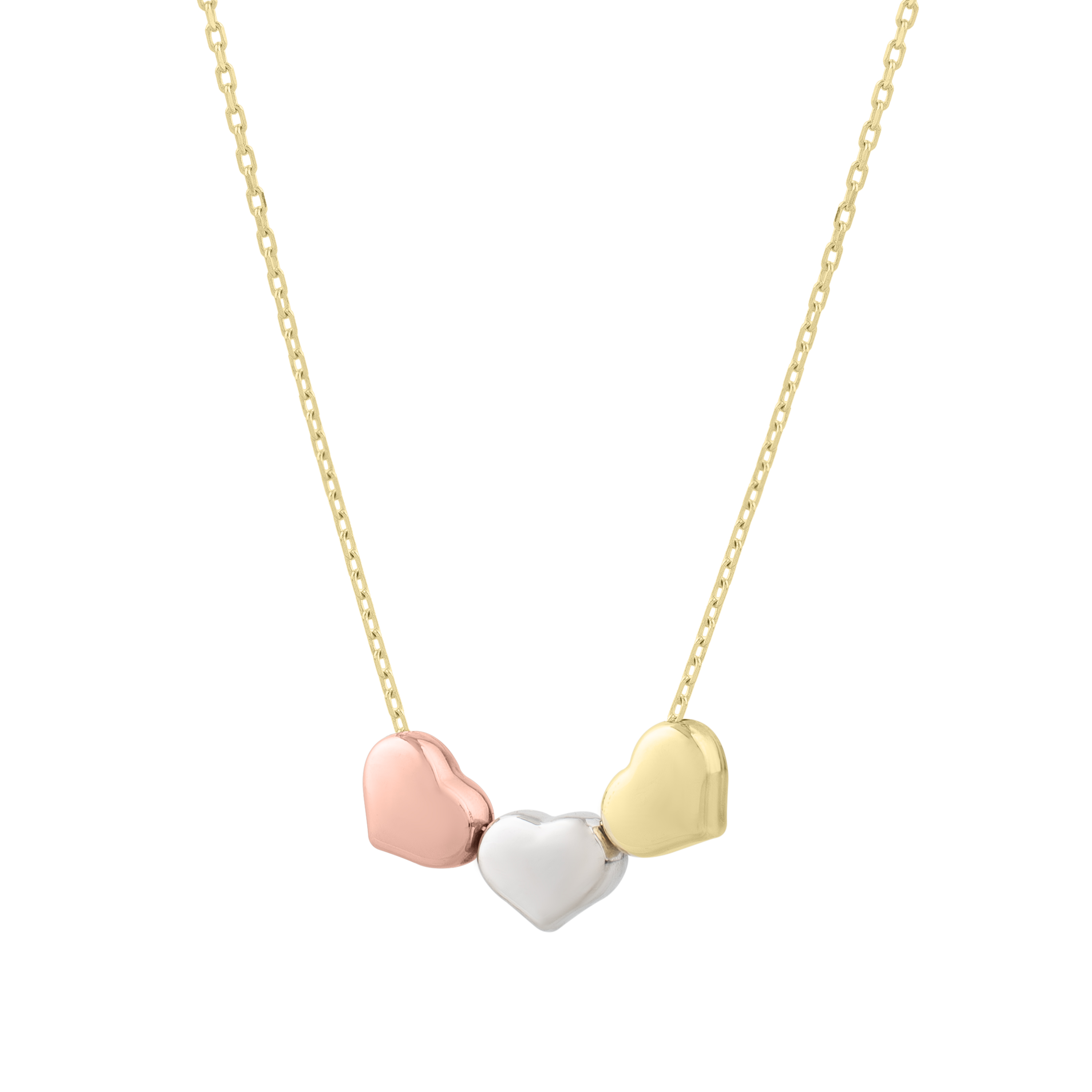 Tricolor Heart Gold Necklace