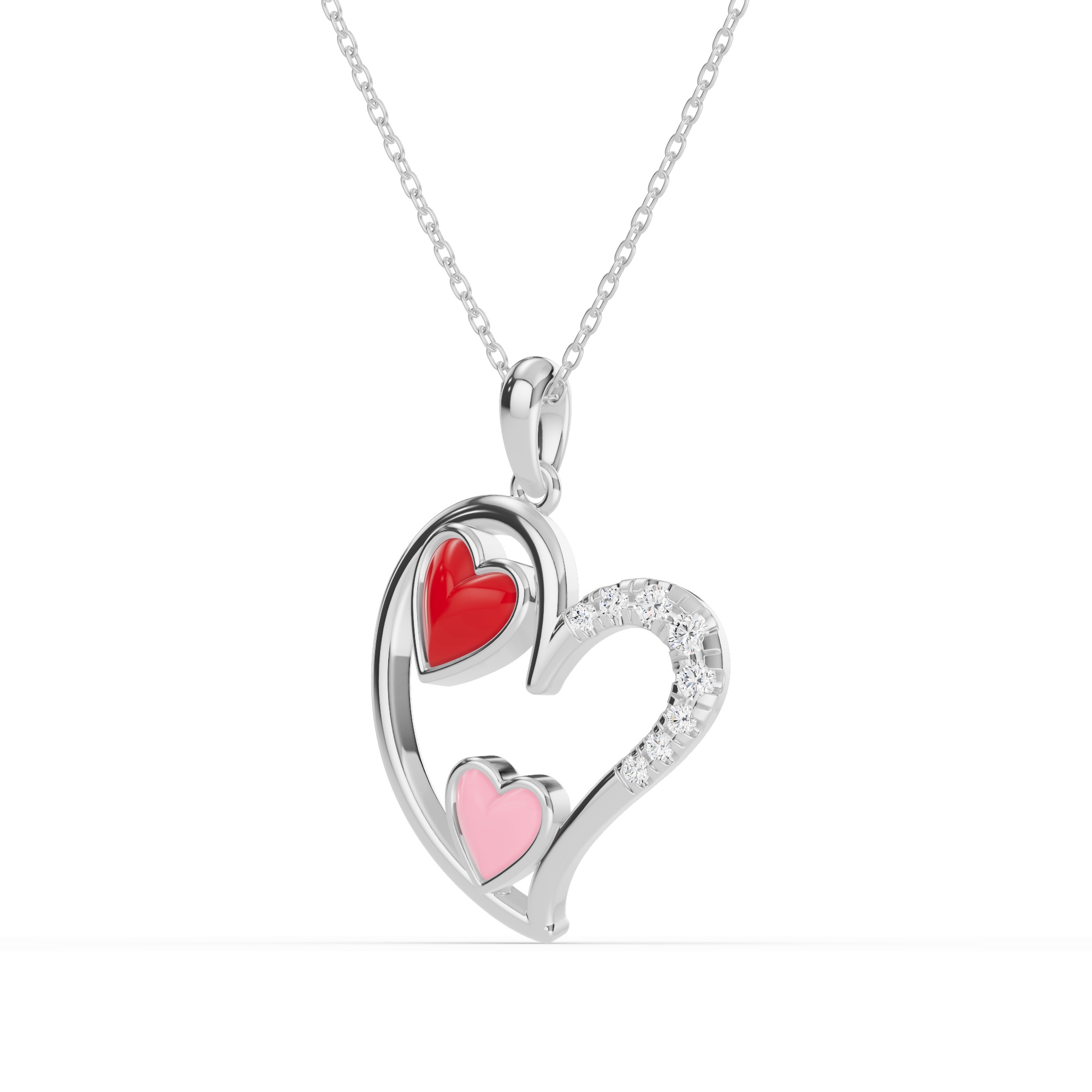 Duet Pave Heart Necklace