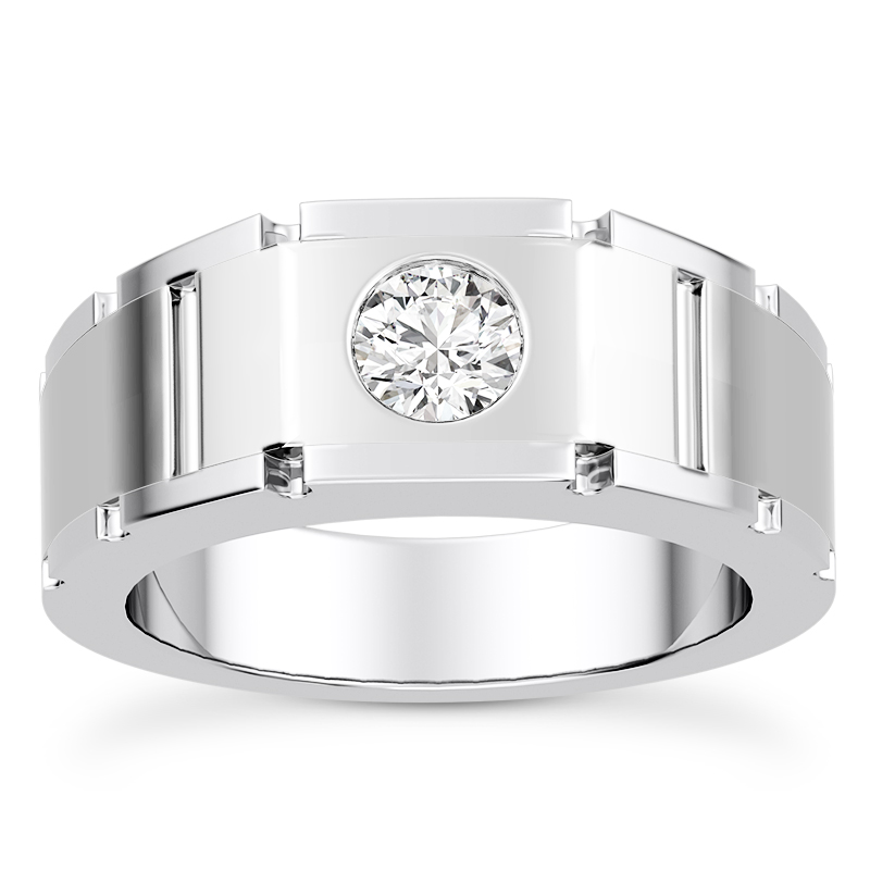 Flush-Set Solitaire Diamond Grooved Band (5mm)