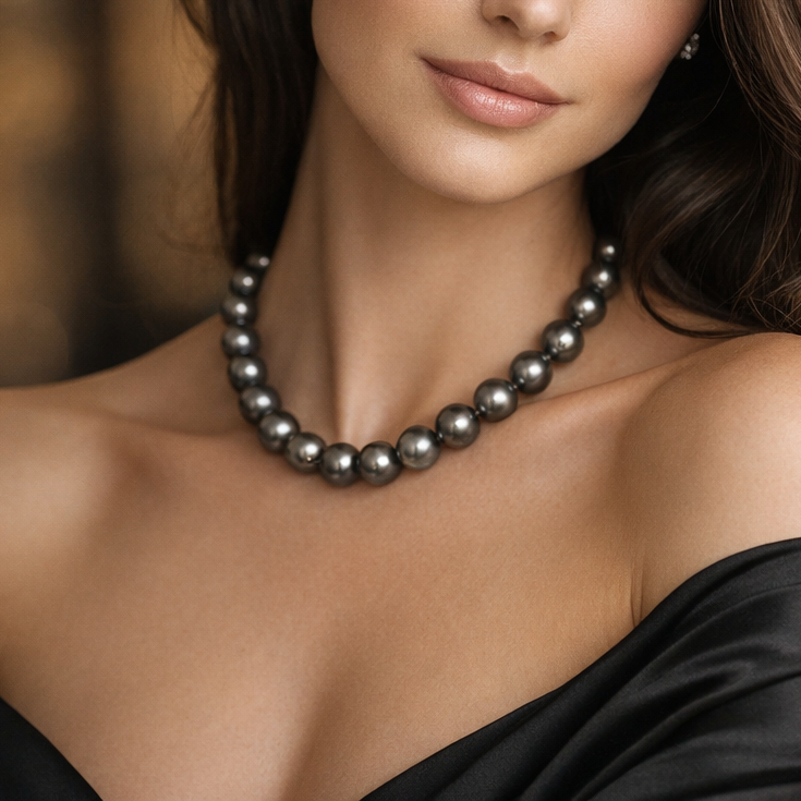 Tahitian Black Pearl Necklace (15-16 mm, 17.5")