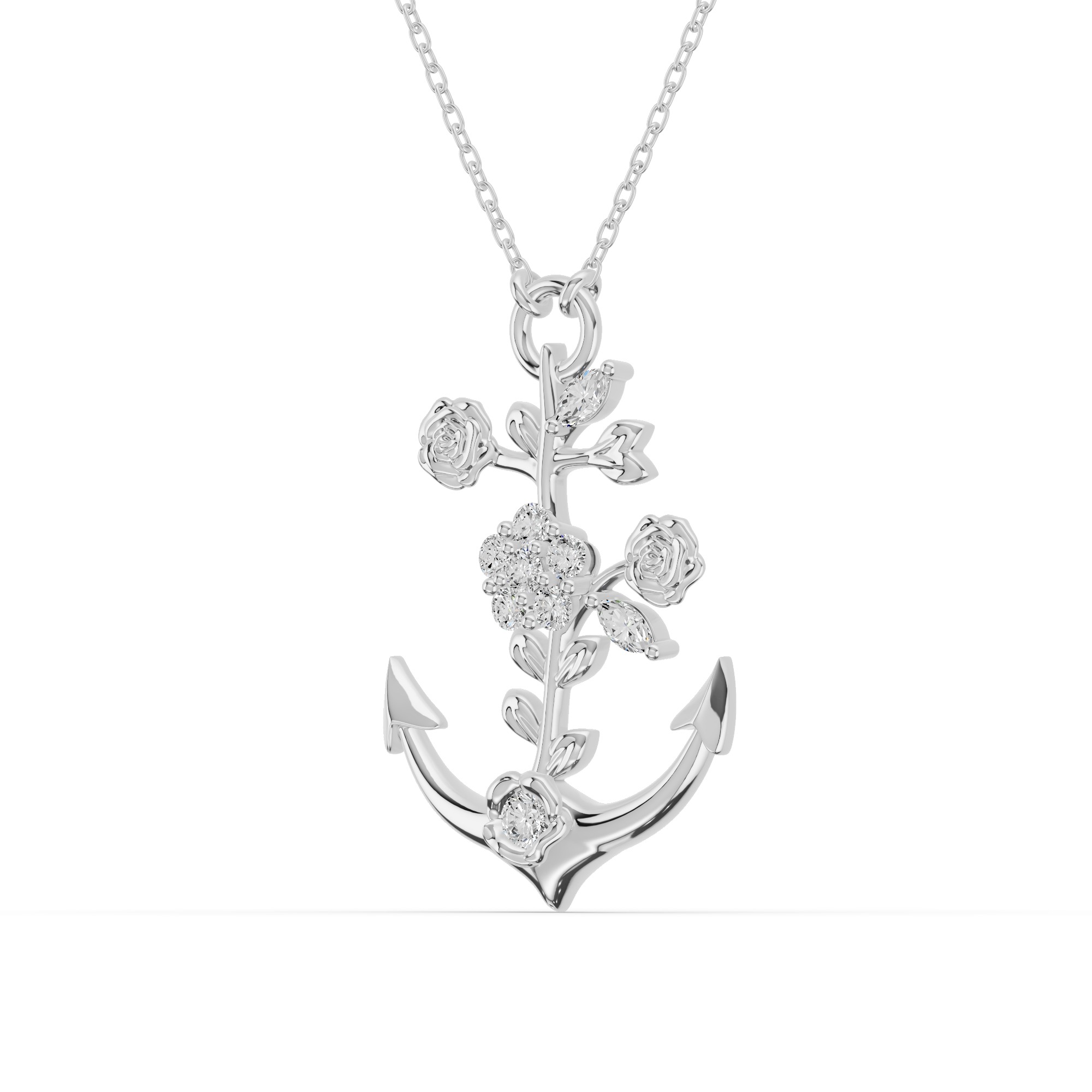 Vine Anchor Diamond Silver Pendant