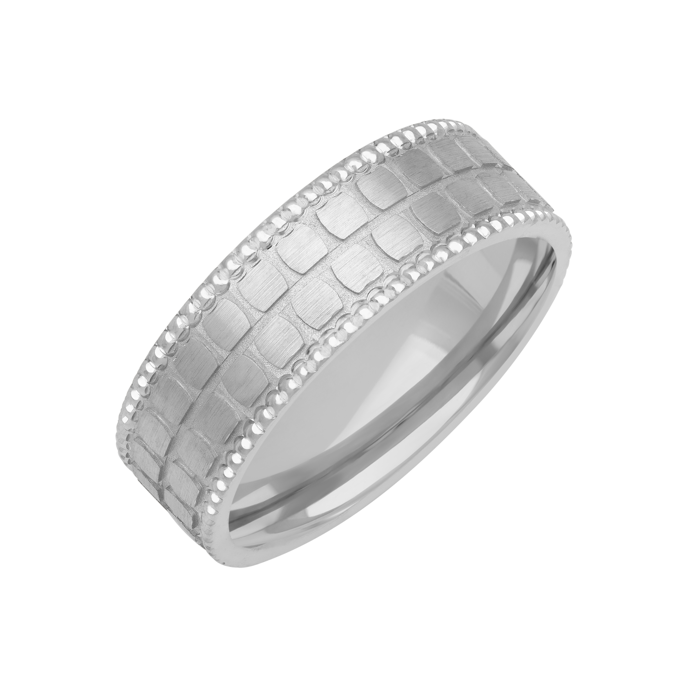 Brushed Geometric Cut With Polished Beaded Band (7mm)