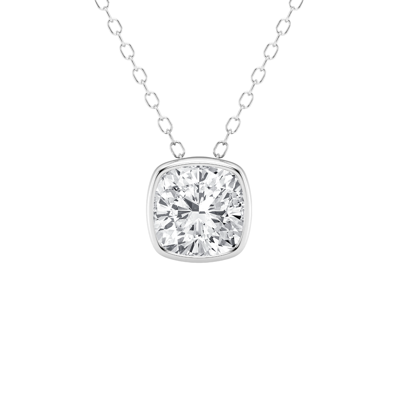 Modern Bezel Cushion Lab Diamond Necklace