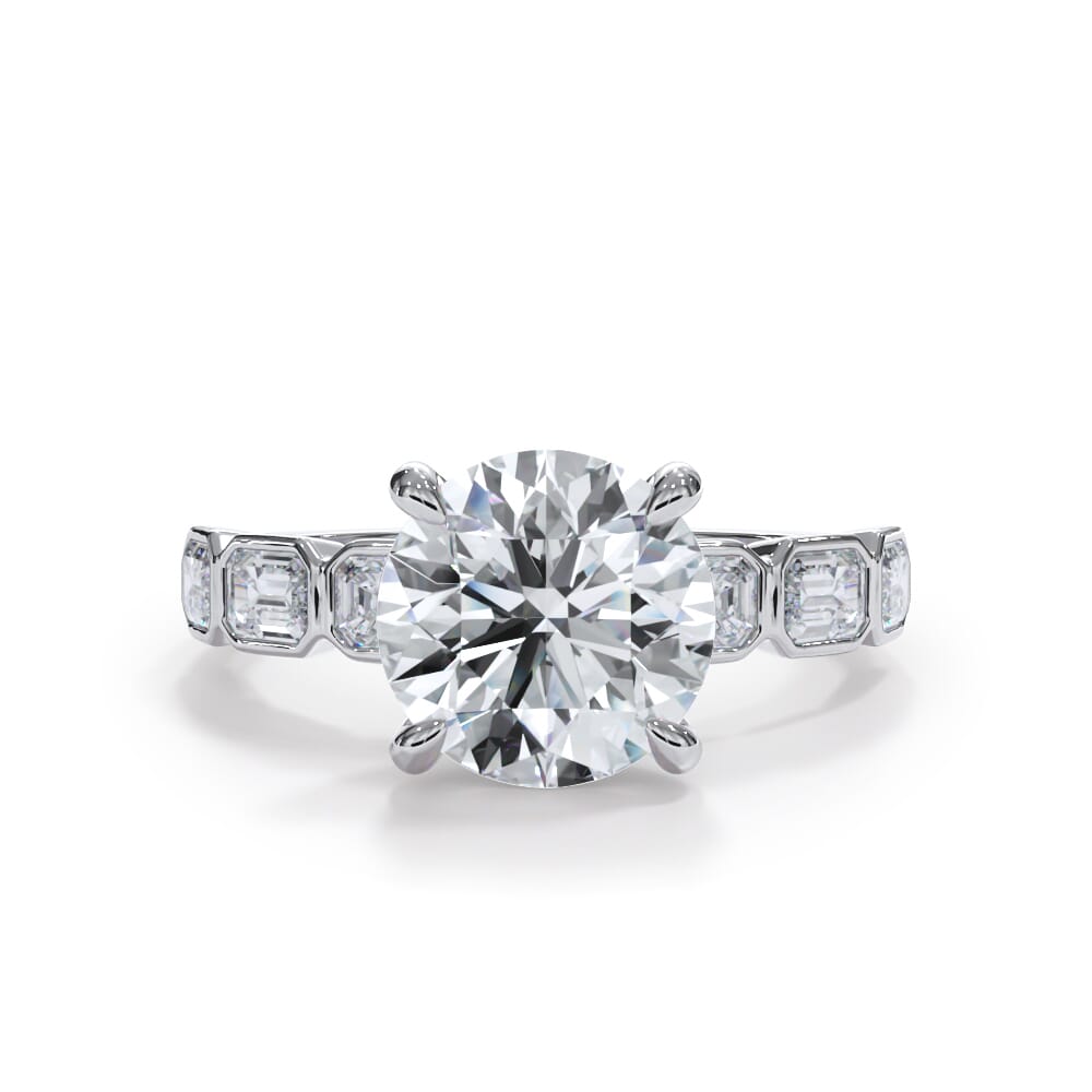 Bellora East-West Emerald-Cut Diamond Bezel Engagement Ring