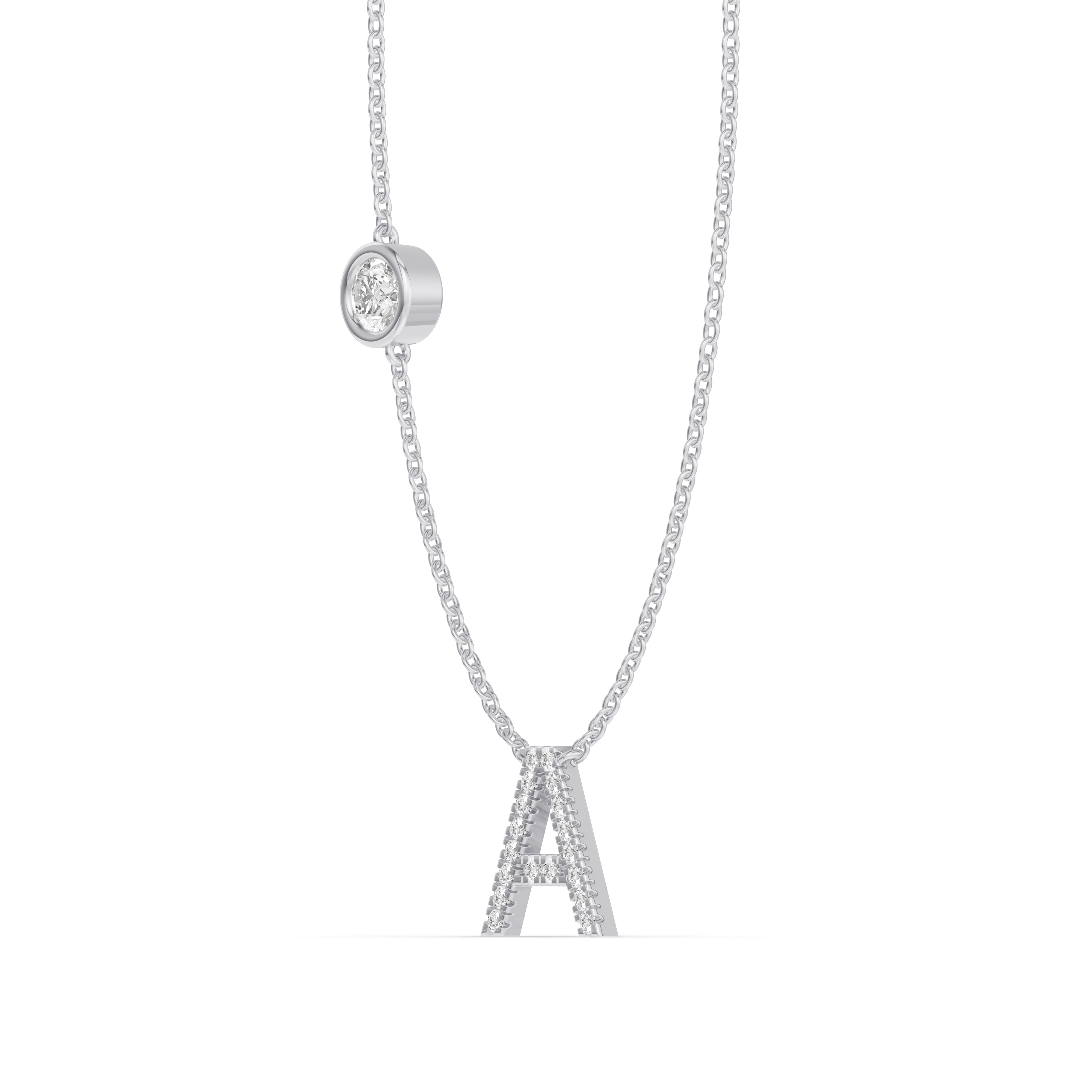 Bezel Diamond Pavé Initial Necklace - A