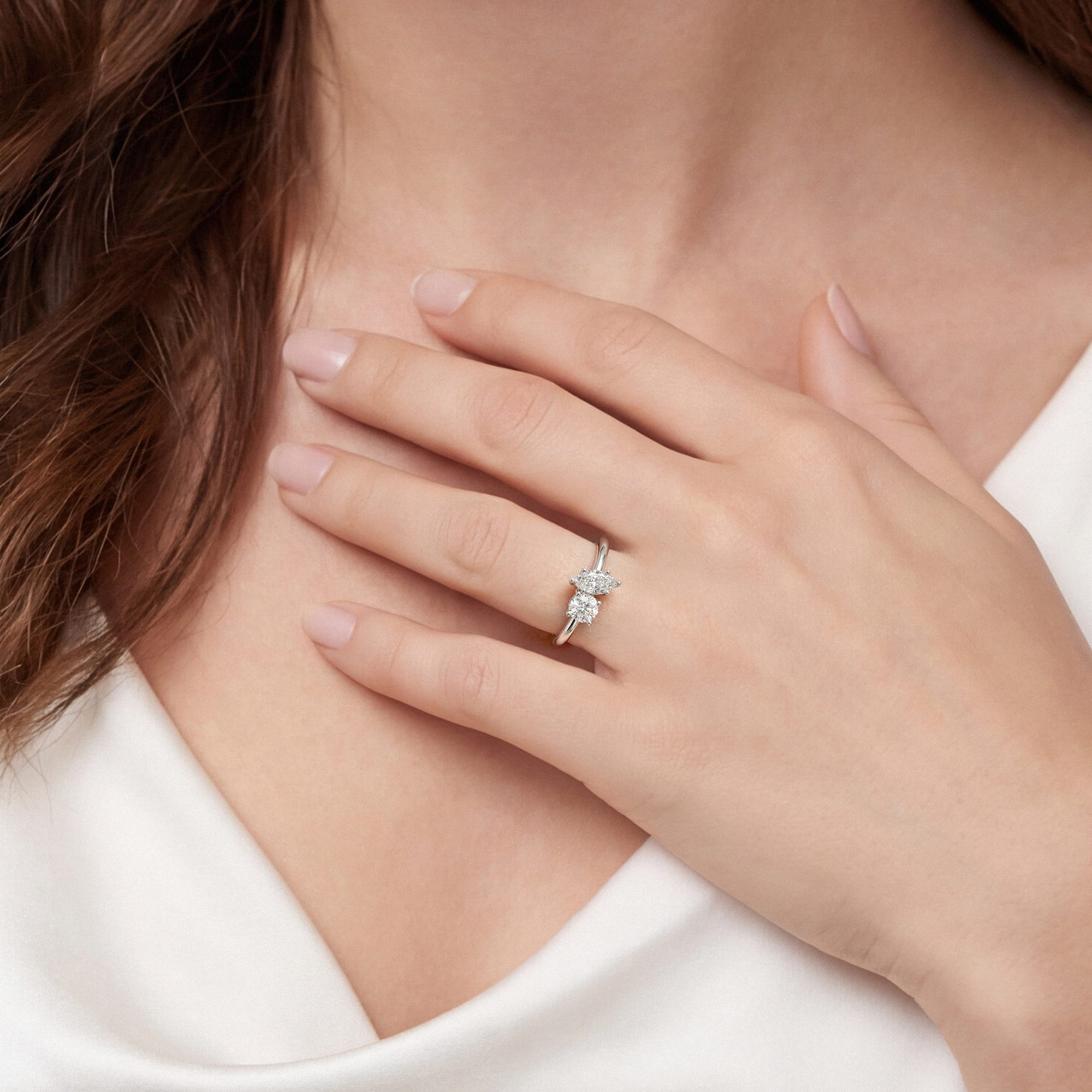 Toi et Moi Round and Marquise Lab Ring (1.00 cttw)
