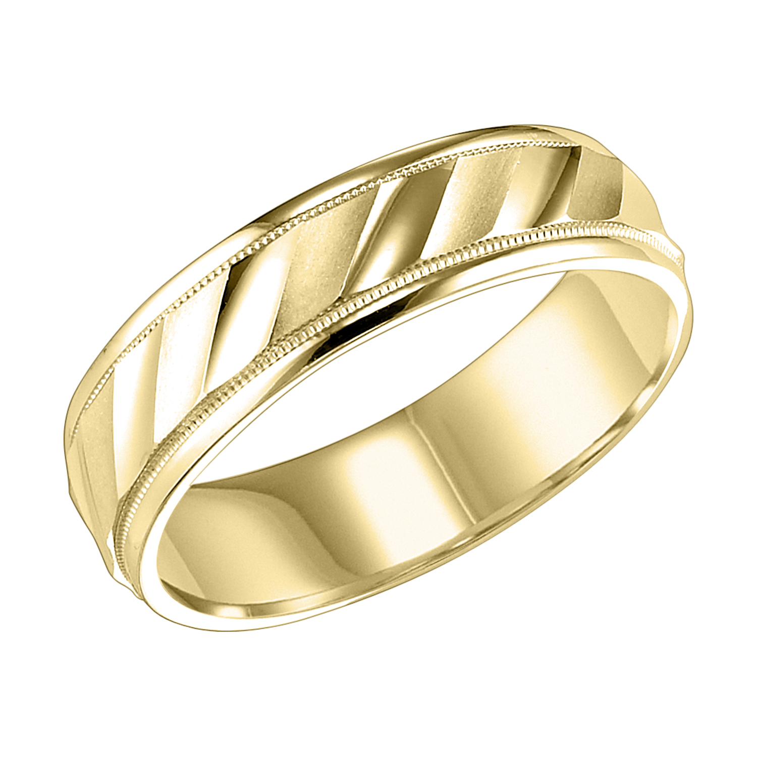 Diagonal Cut Satin and Polished Finish Wedding Band (6mm)