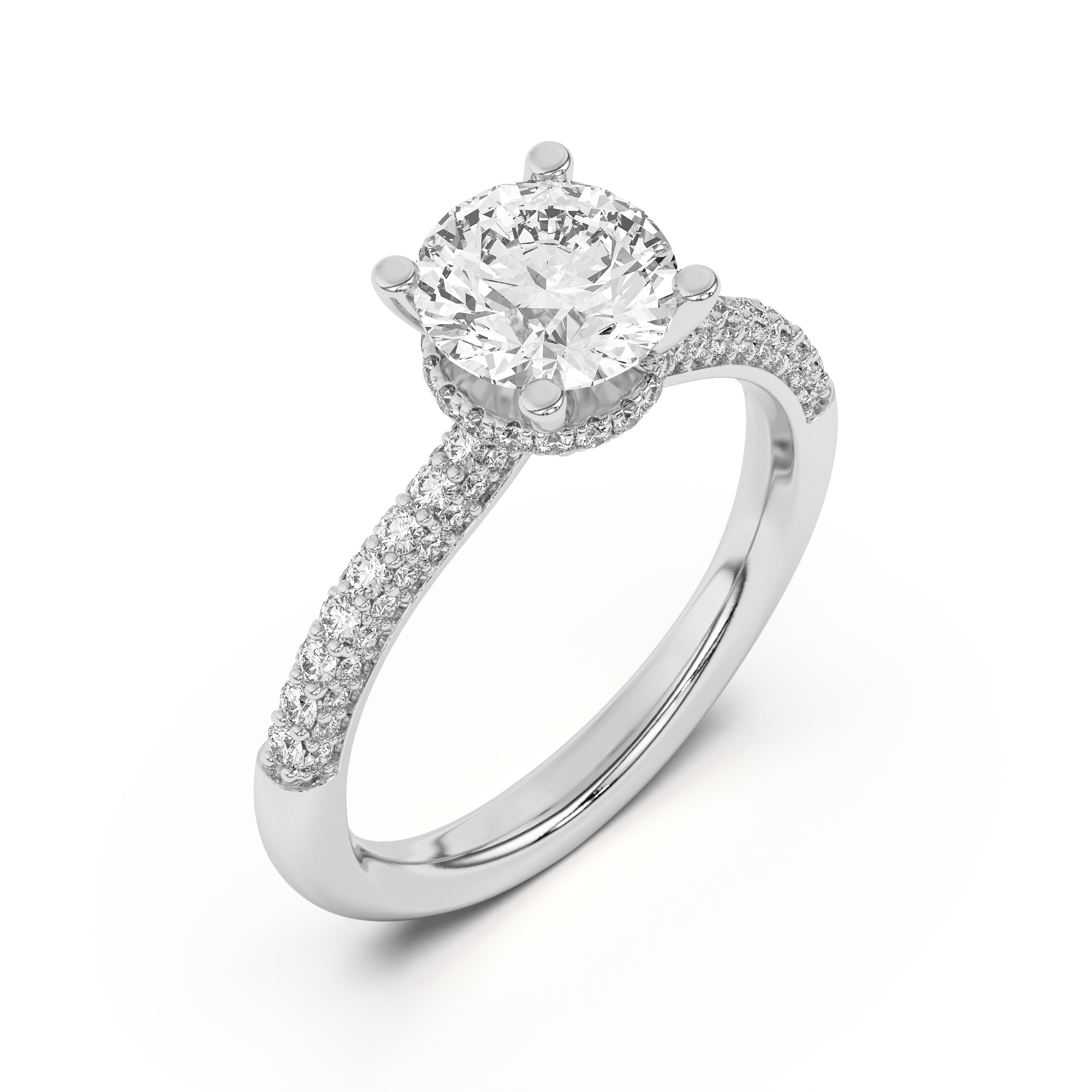 Ivana Triple Row Diamond Halo Ring With Bezel Accent Engagement Ring