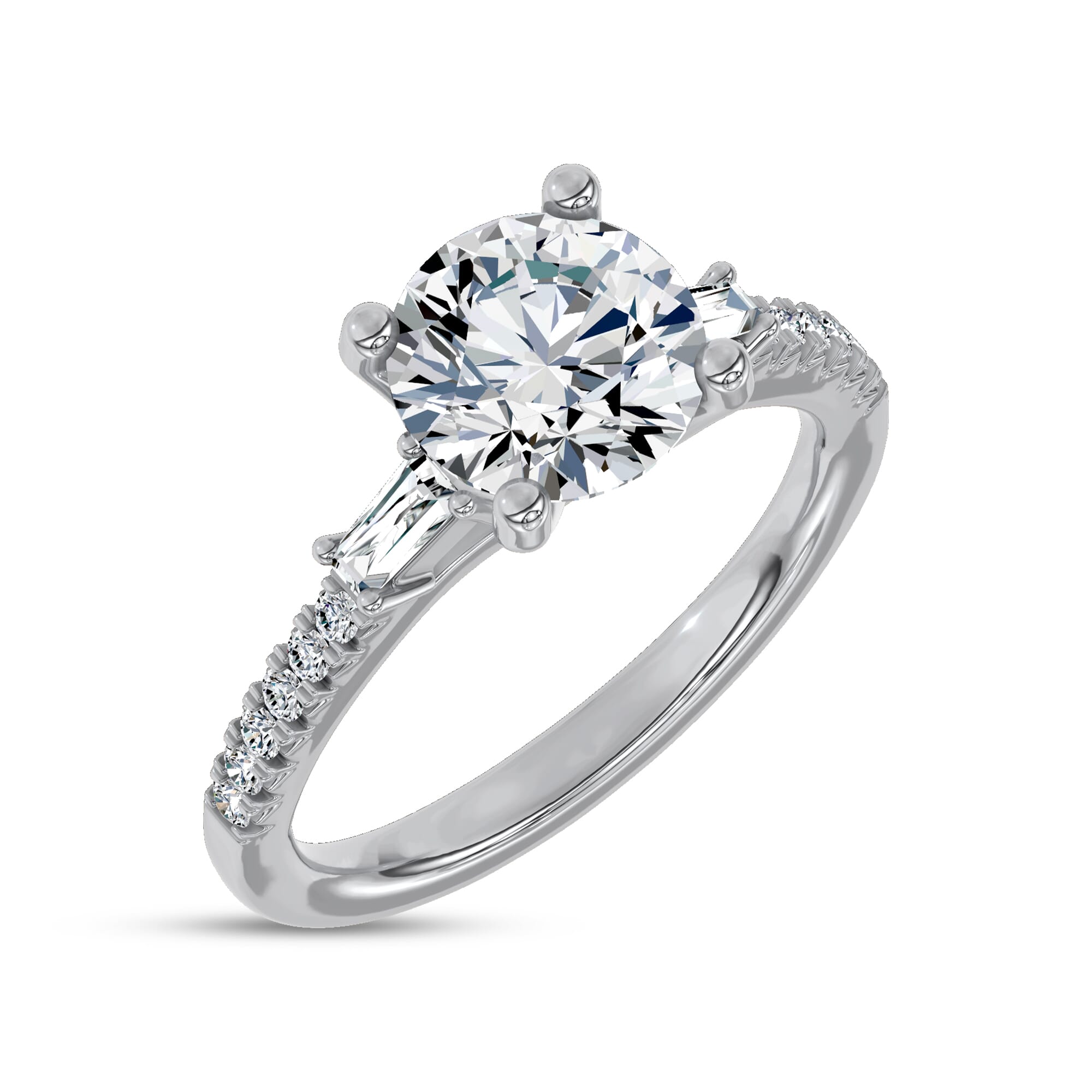 Brenda Tapered Baguette and Pave Engagement Ring
