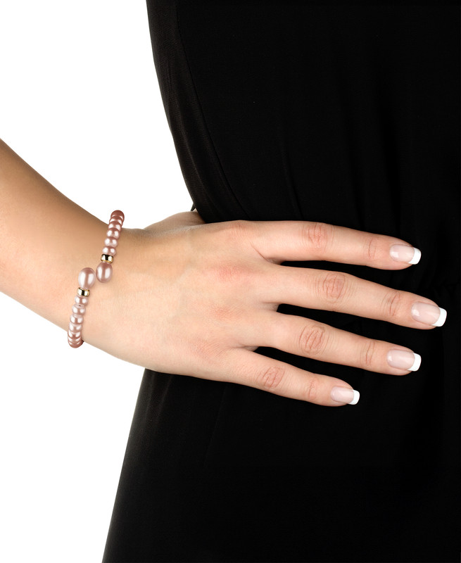 Freshwater Button Pearl Stretch Bracelet with Beads (6–7 mm)