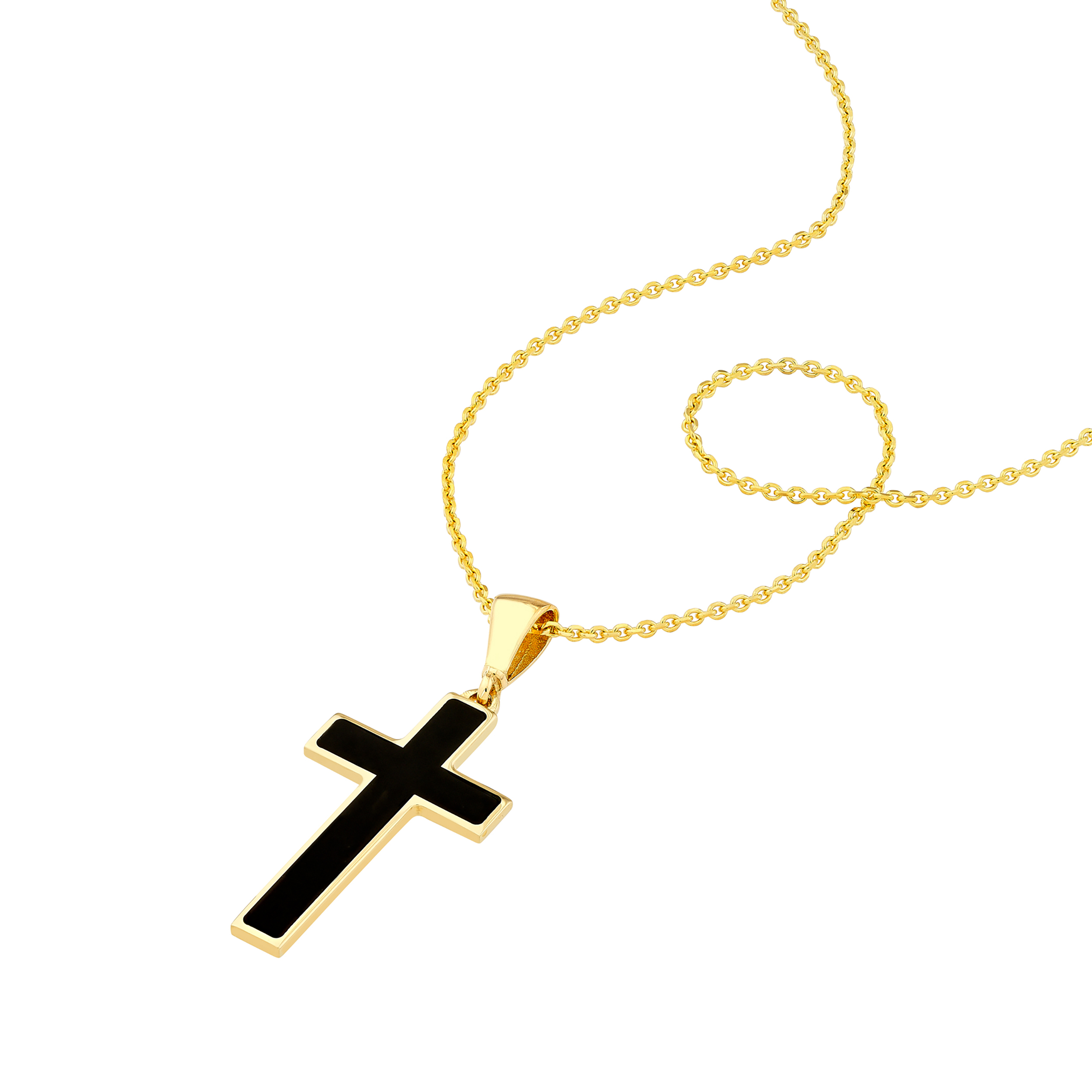 Black Enamel Cross Gold Necklace