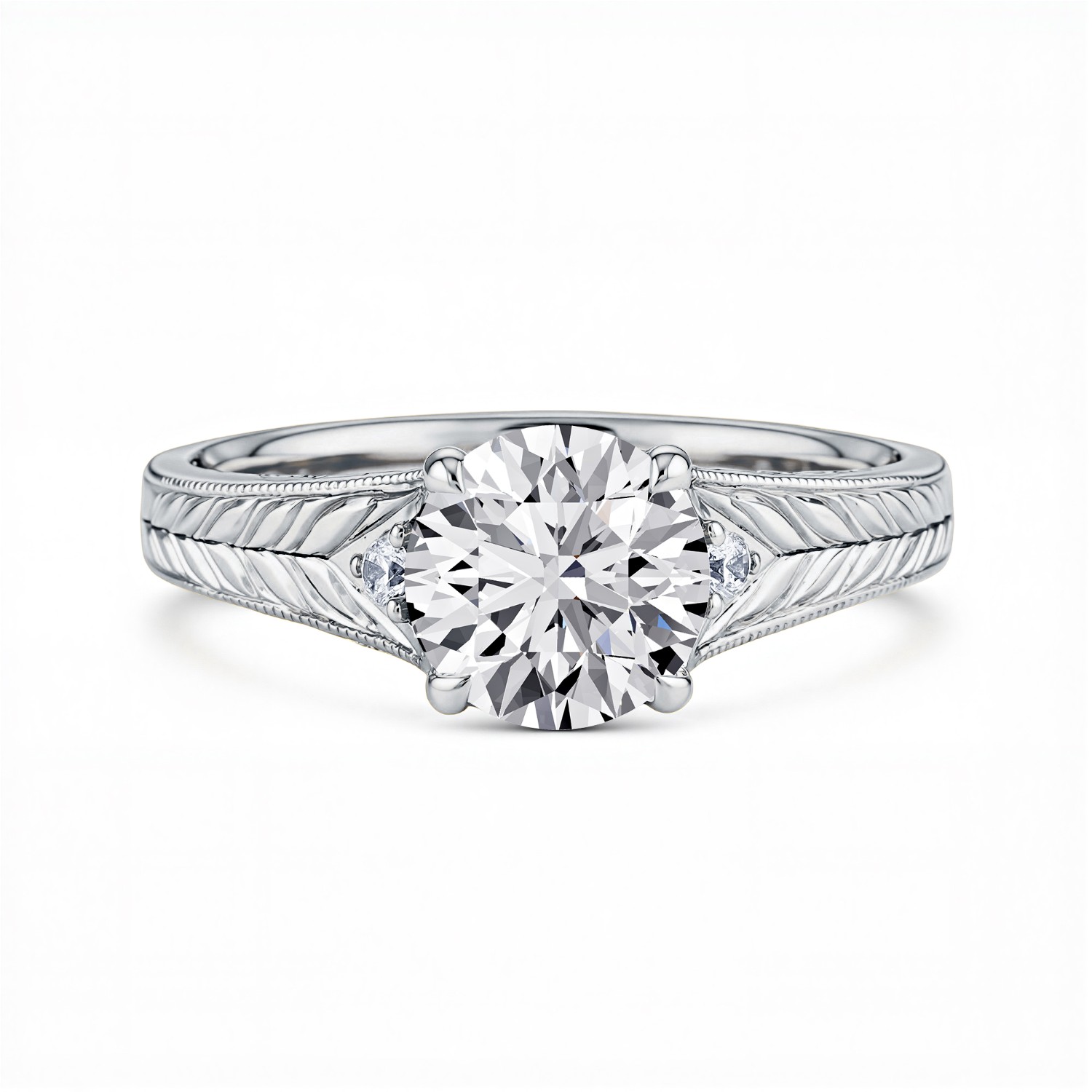 Annette Vintage Engraved Diamond Accent Engagement Ring