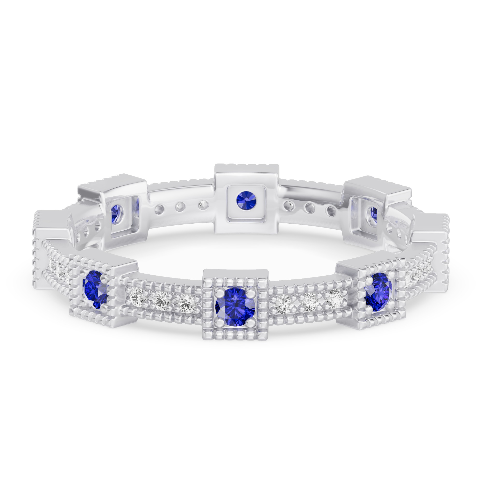 Sapphire and Diamond Milgrain Eternity Band