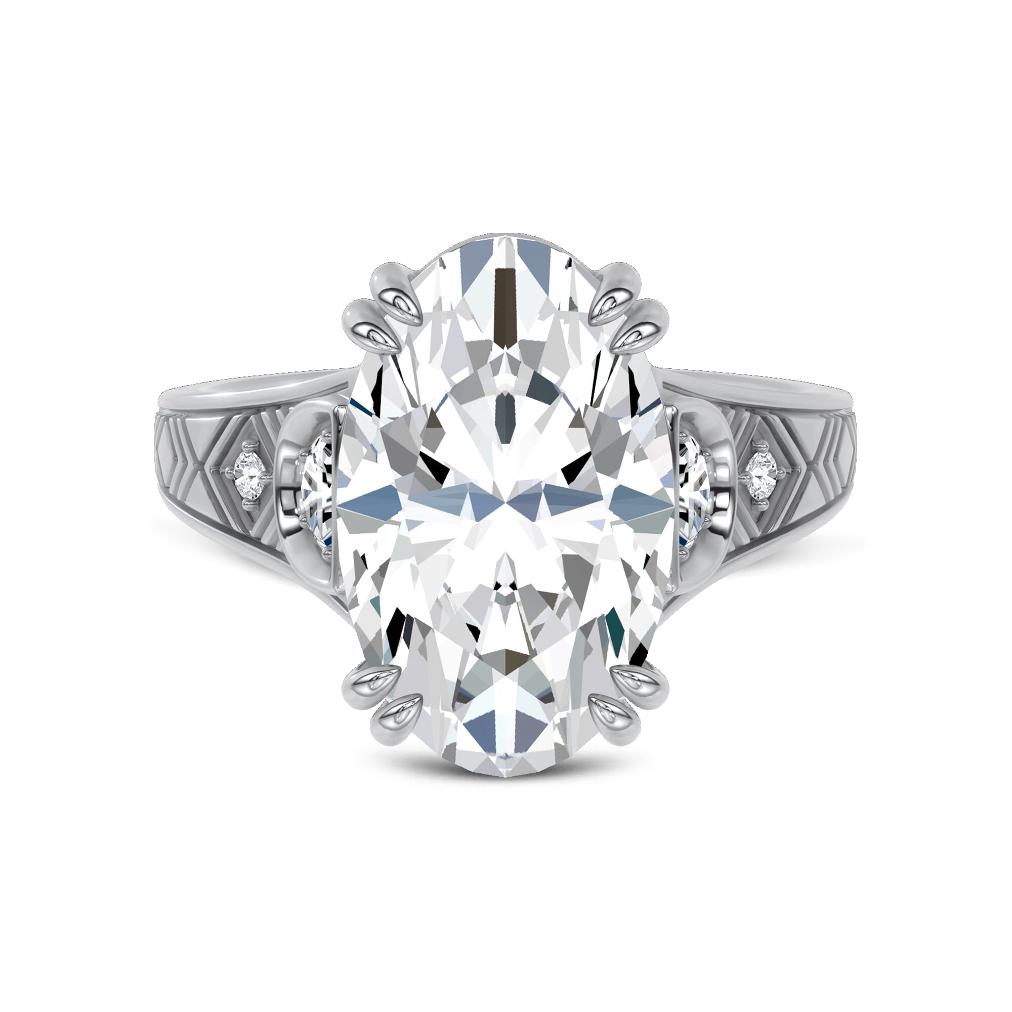 Vintage Cathedral Half-Moon Lab Diamond Engagement Ring