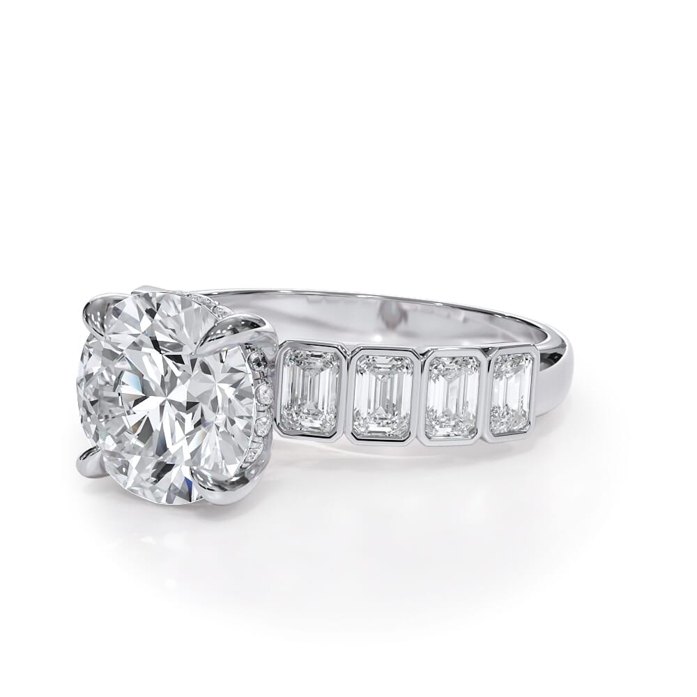 Bellora Emerald-Cut Bezel Hidden Halo Engagement Ring
