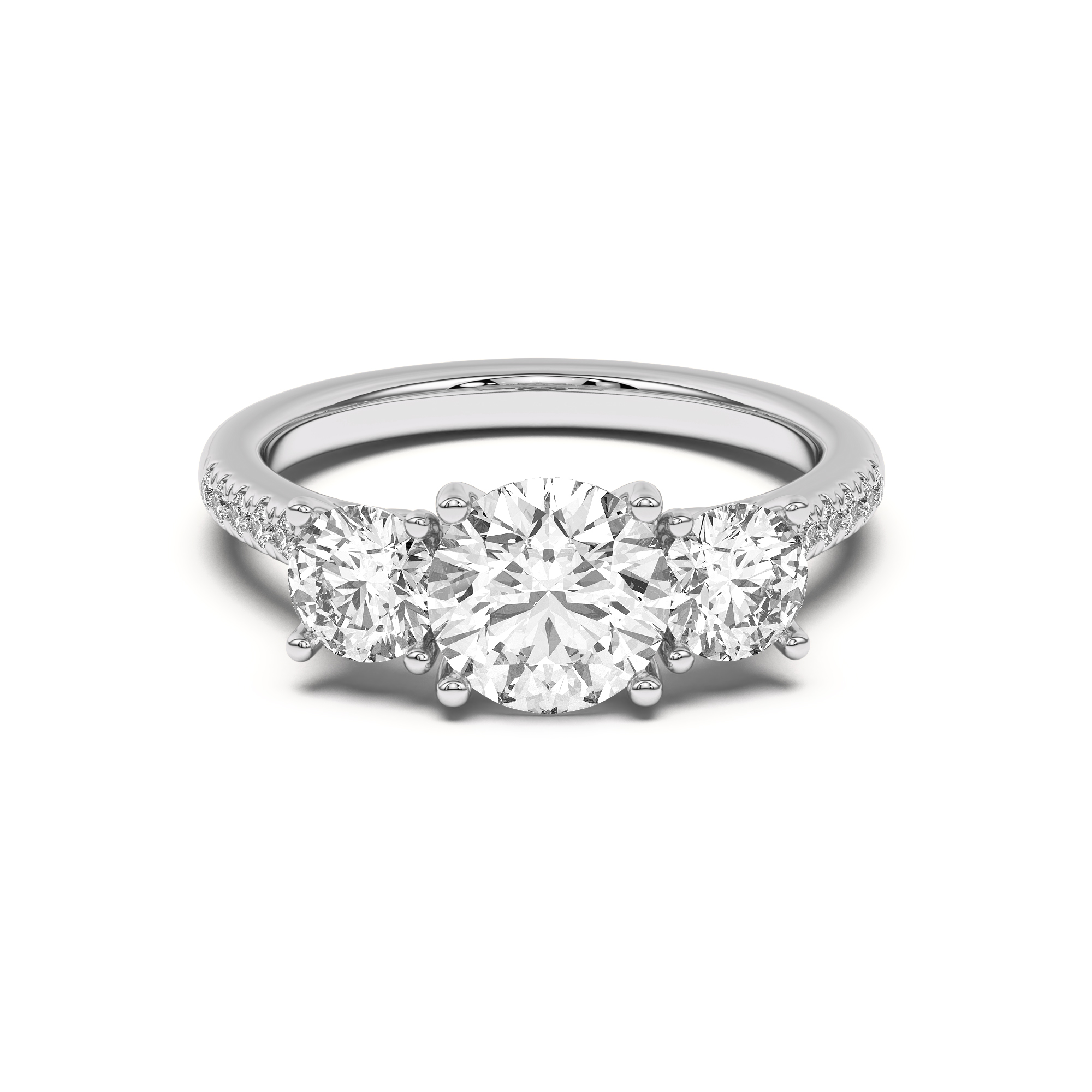 Timeless Three-Stone Diamond Pave Accents Engagement Ring