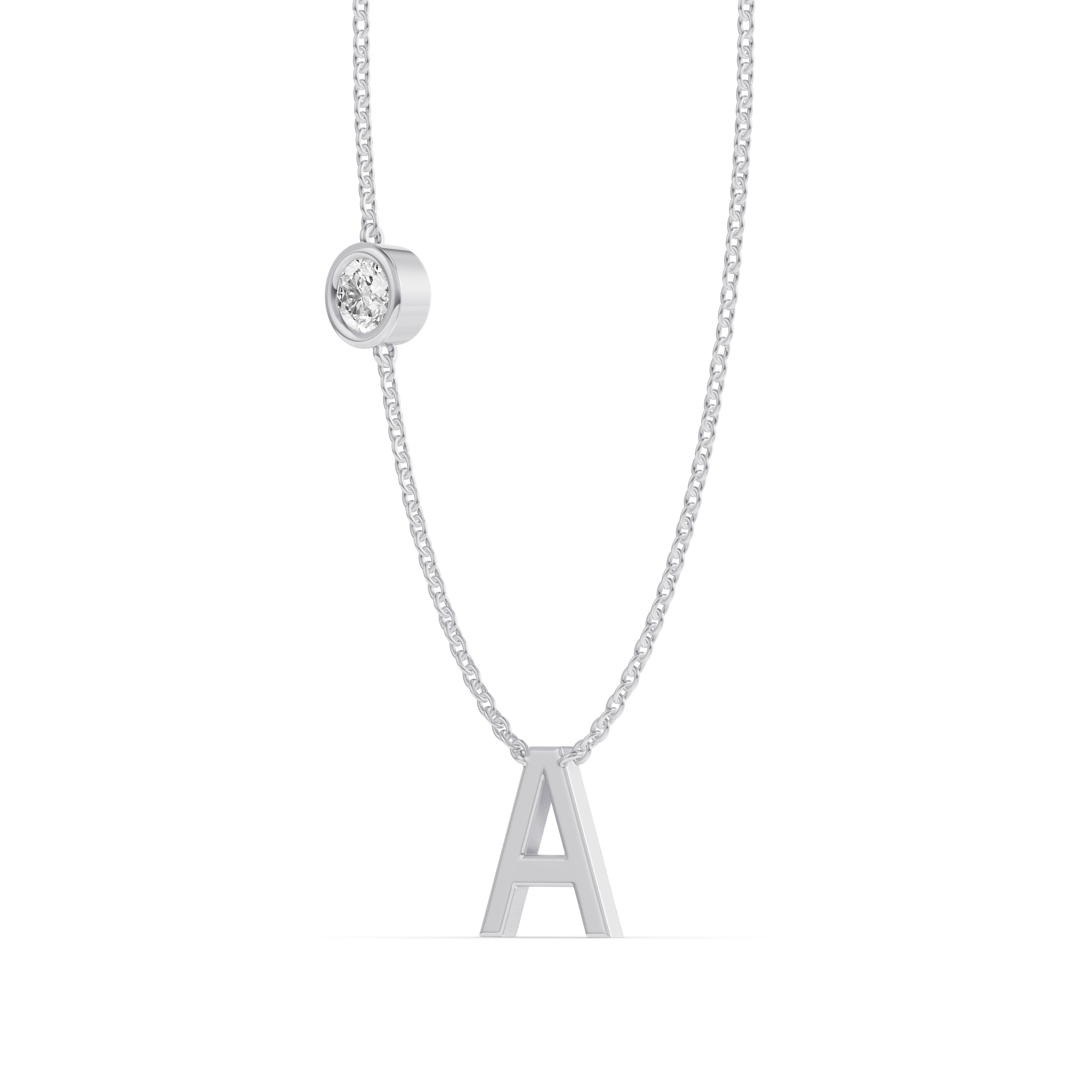 Bezel Diamond Gold Initial Necklace - A