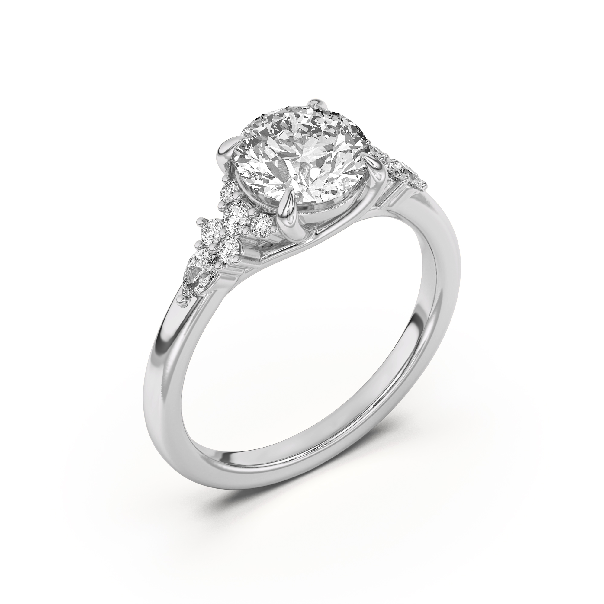 Belinda Pear and Round Diamond Cluster Engagement Ring