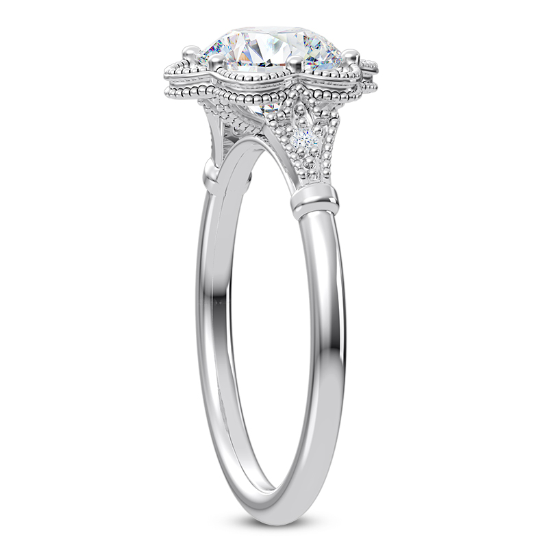 Solaris Floral Beaded Halo Engagement Ring