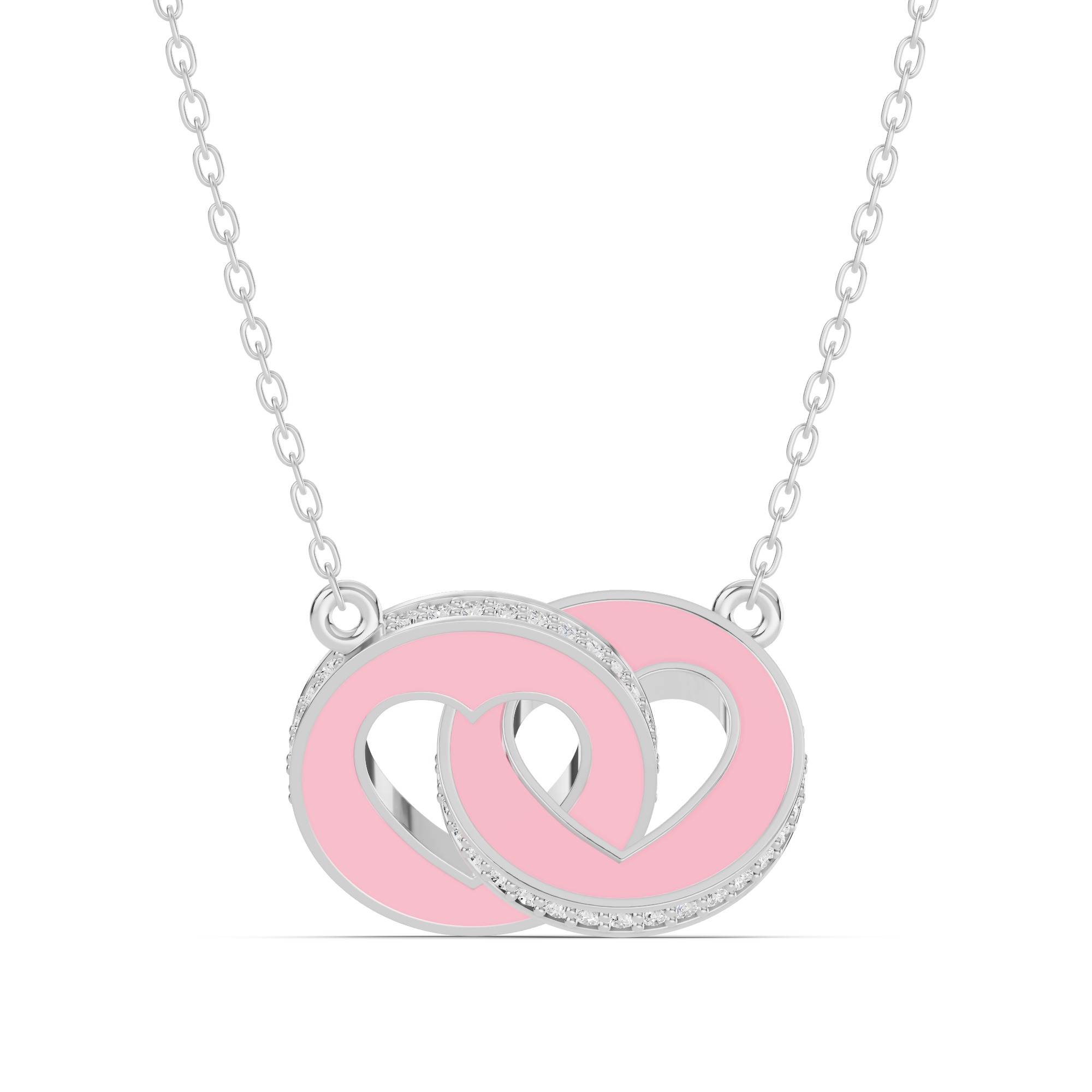 Ceramic Interlocking Hearts Pave Silver Necklace