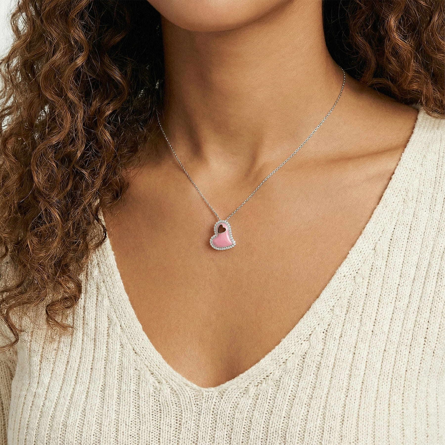Cherish Pavé Heart Silver Necklace
