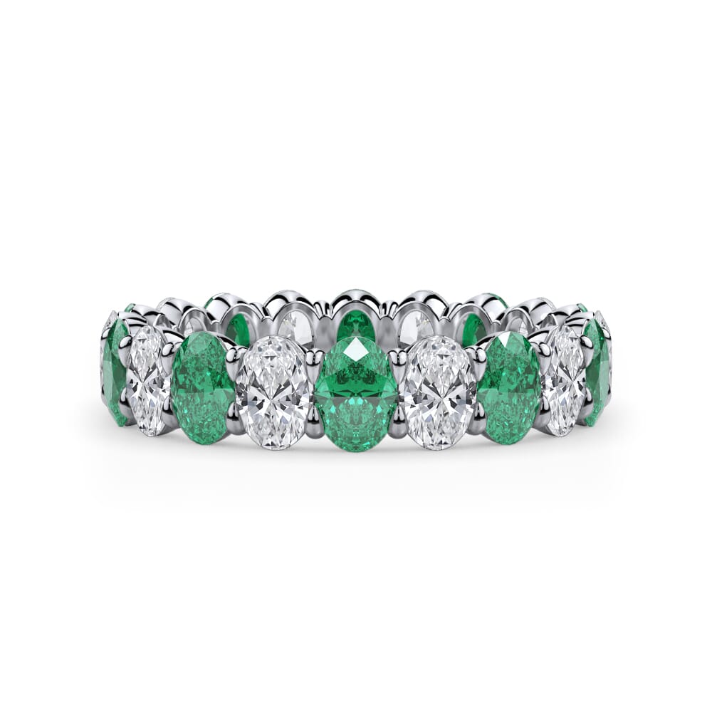 Classic Oval EmeraId and Diamond Eternity Ring