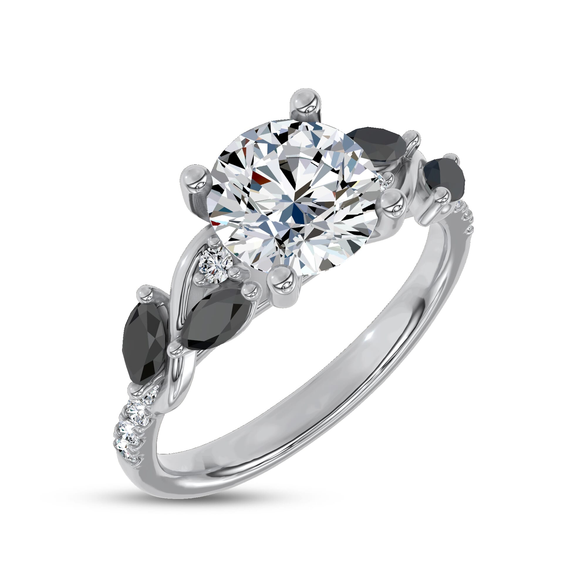 Hayden Curved Vine Black And White Diamond Engagement Ring