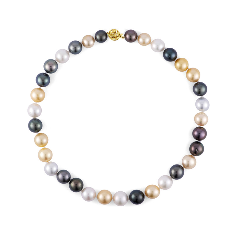 Tahitian Black Pearl and Golden South Sea Pearl Necklace (11-13mm)