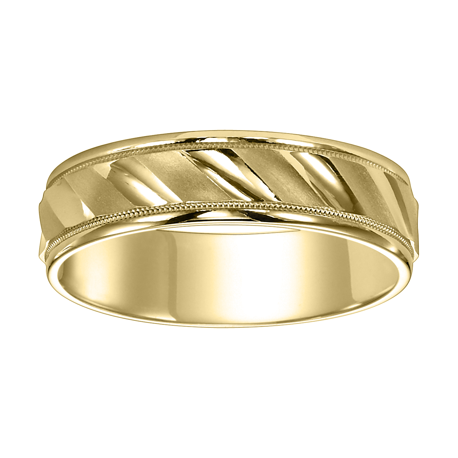 Diagonal Cut Satin and Polished Finish Wedding Band (6mm)
