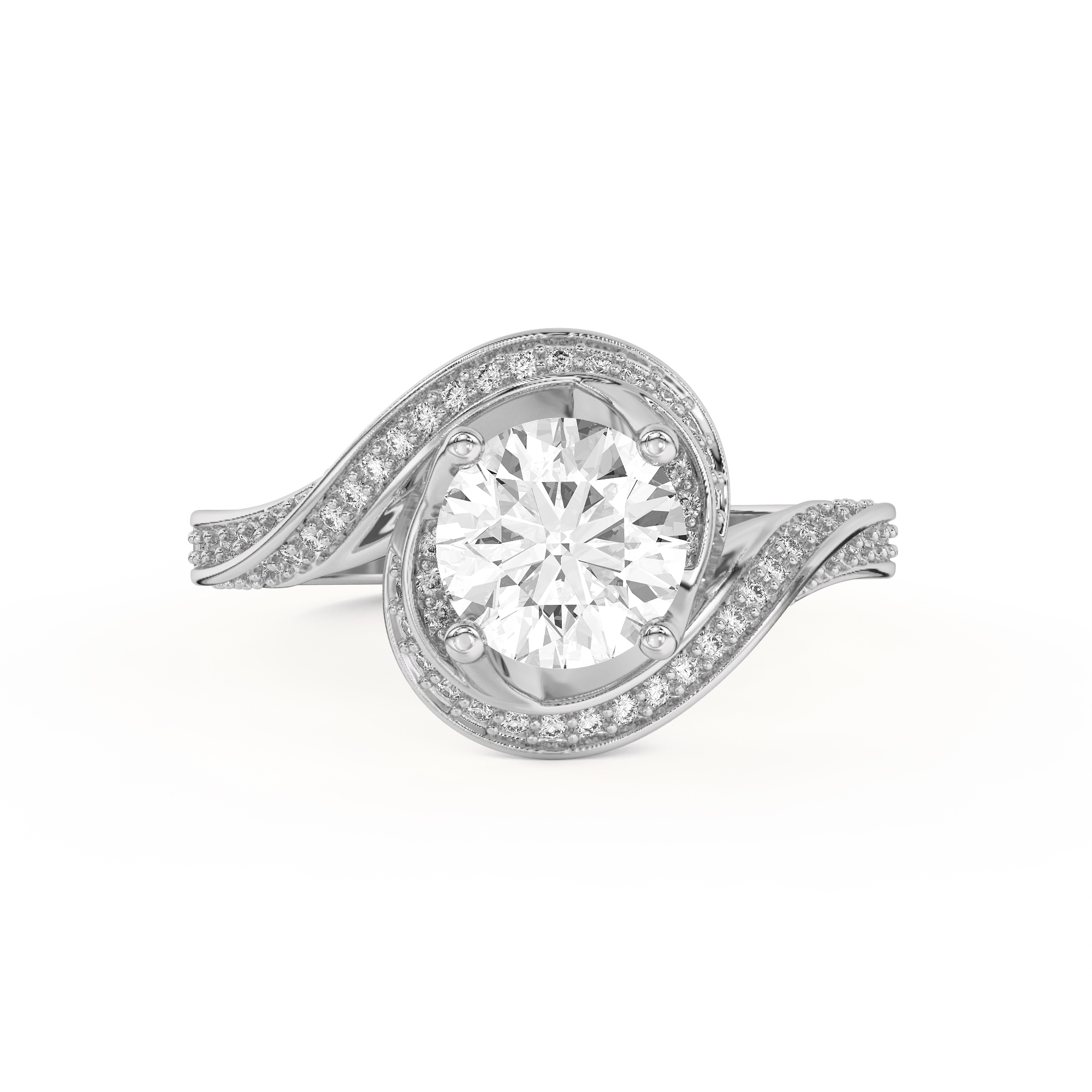 Elara Swirl Pave Engagement Ring
