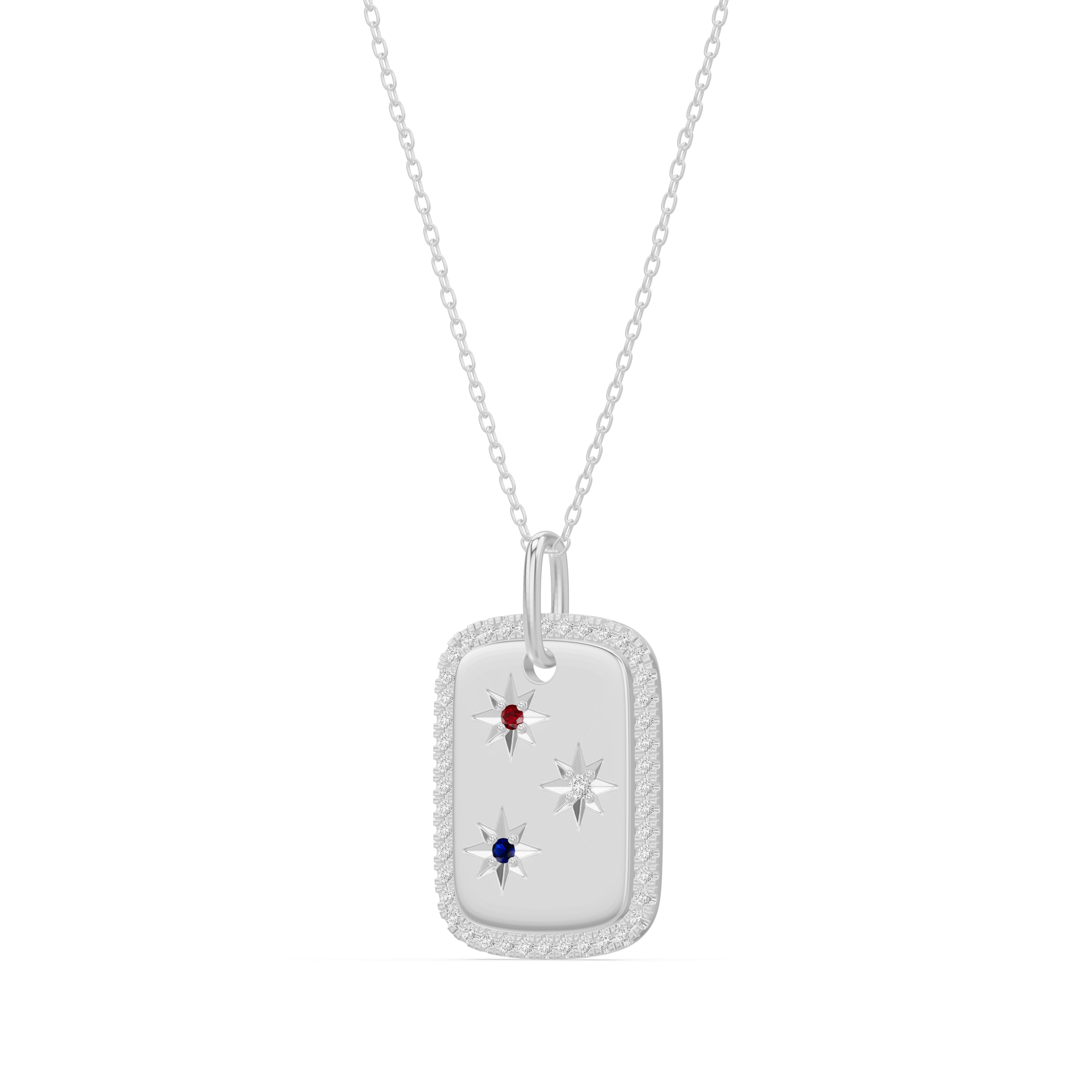 Star-Set Pave Dog Tag Diamond Necklace