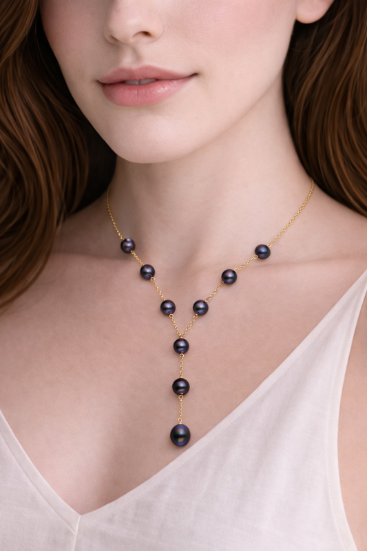 Freshwater Pearl Station Y-Drop Necklace (6-9mm)