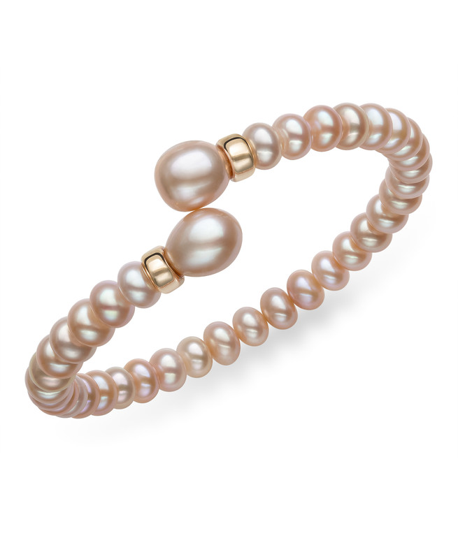 Freshwater Button Pearl Stretch Bracelet with Beads (6–7 mm)