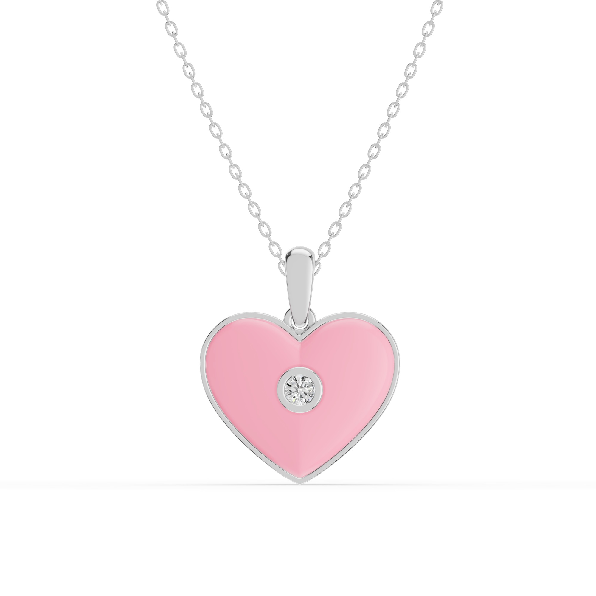 Devotion Heart Bezel Diamond Silver Necklace