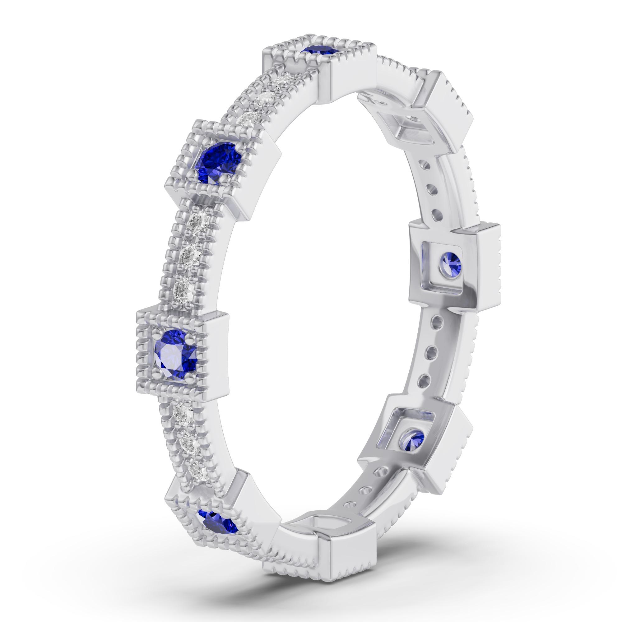 Sapphire and Diamond Milgrain Eternity Band