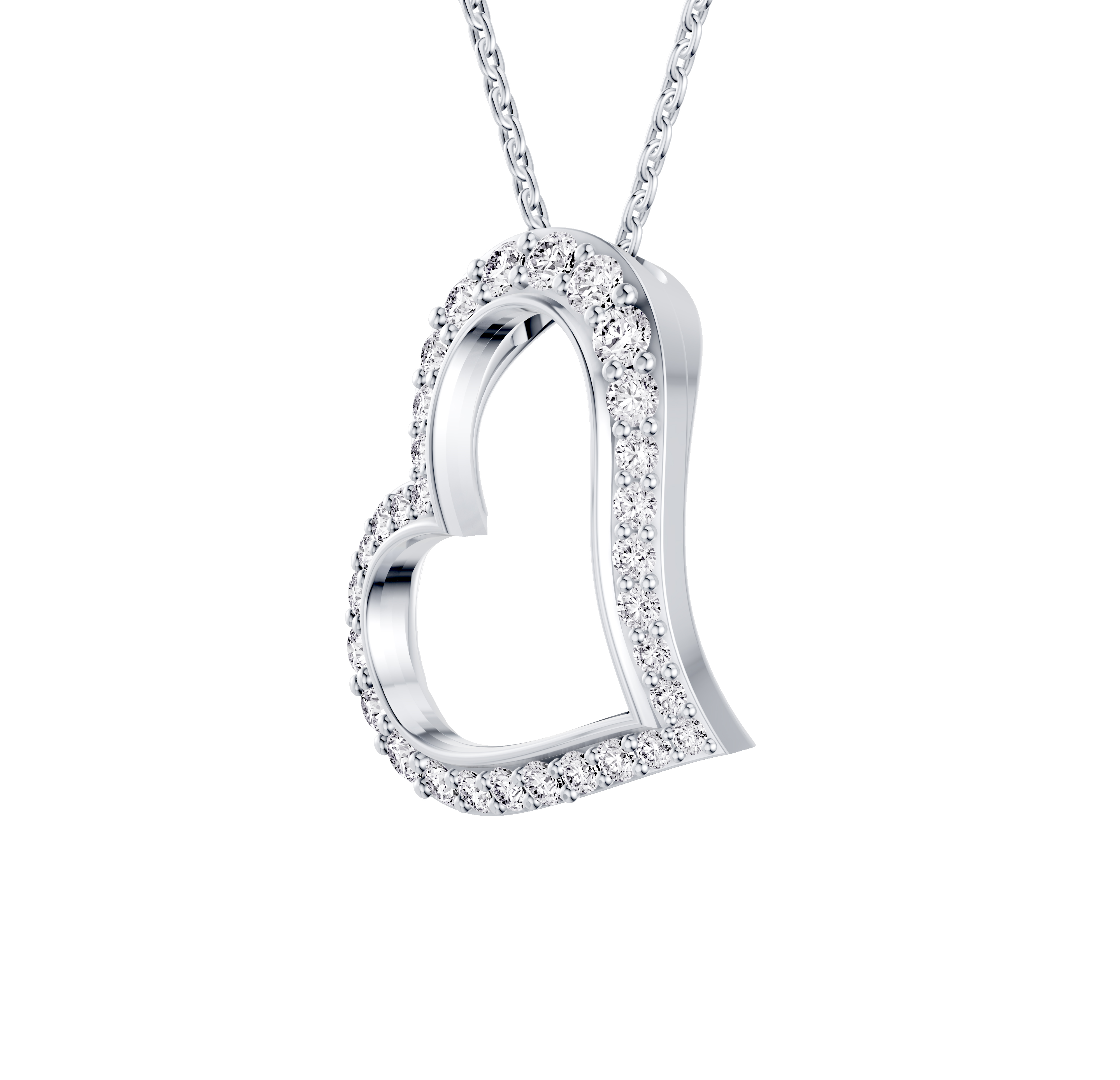 Pave Lab Diamond Heart Silver Pendant
