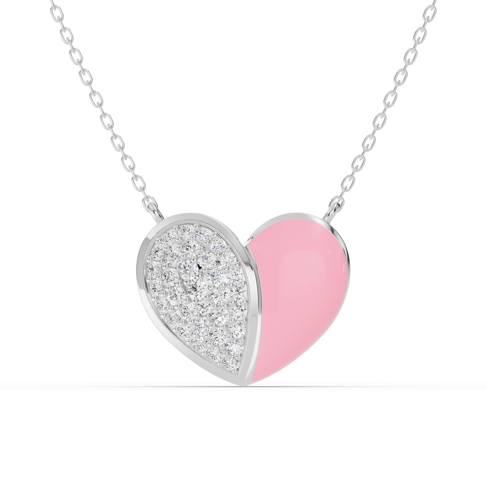 Amara Ceramic Pavé Heart Silver Necklace