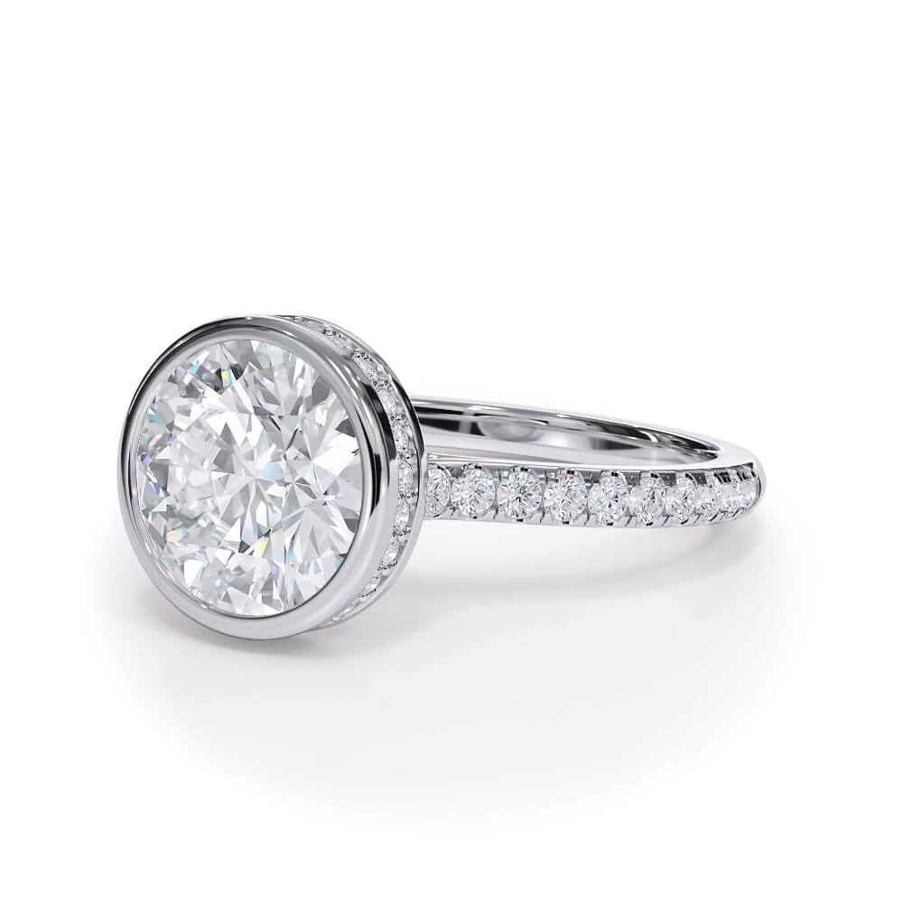 Enigma Bezel Hidden Halo Pave Band Engagement Ring