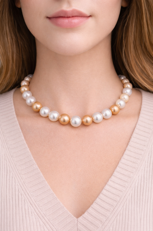 White and Golden South Sea Pearl Necklace (14-17mm)