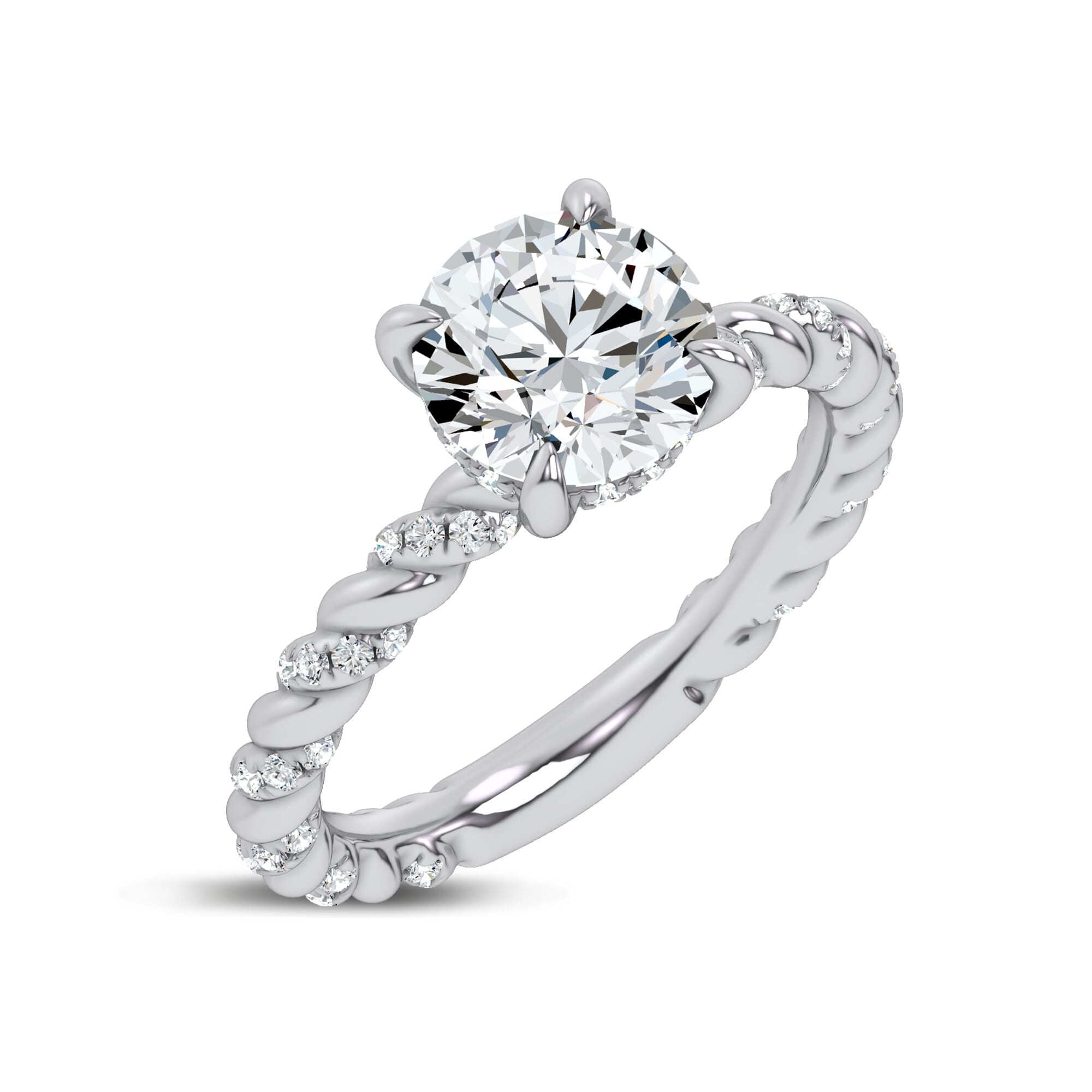 Dorza Twisted Pave Hidden Halo Engagement Ring
