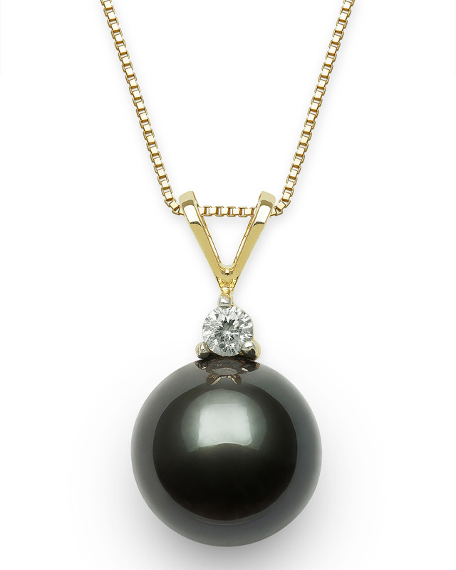 Tahitian Black Pearl and Lab Diamond Pendant (11-12mm)