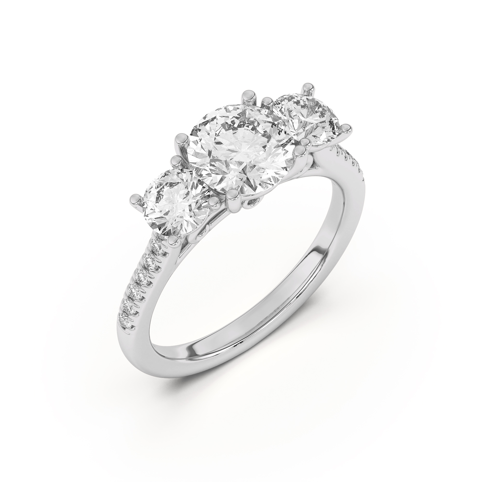 Timeless Three-Stone Diamond Pave Accents Engagement Ring