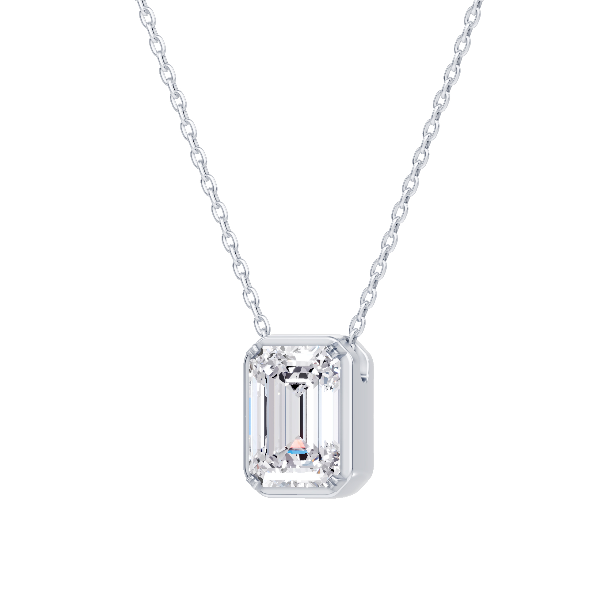 Floating Emerald-Cut Diamond Bezel Necklace